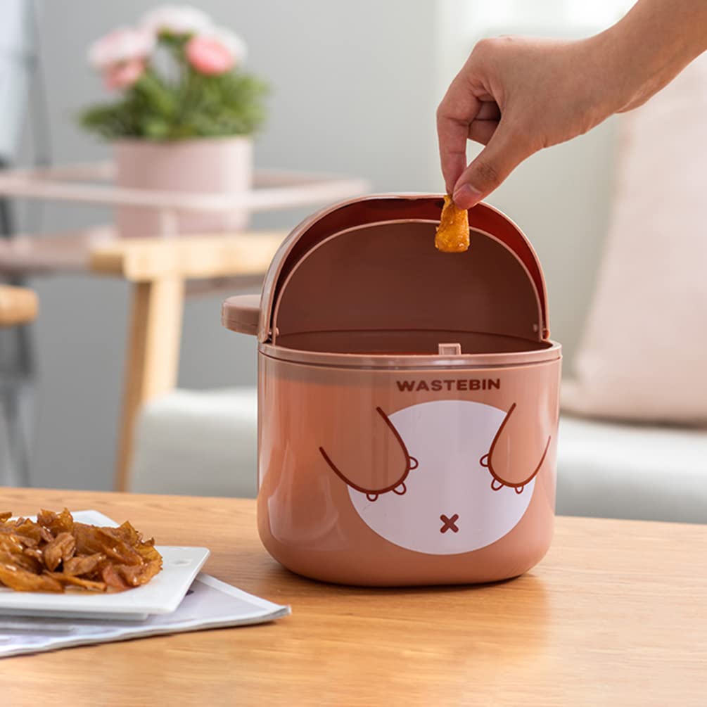 NUOBESTY Mini Desk Trash Can - Cute Bear-Shaped Garbage Bin with Lid, Small Wastebasket for Office, Bathroom & Kitchen (Brown) | Perfect for Desktop, Countertop & Home Organization