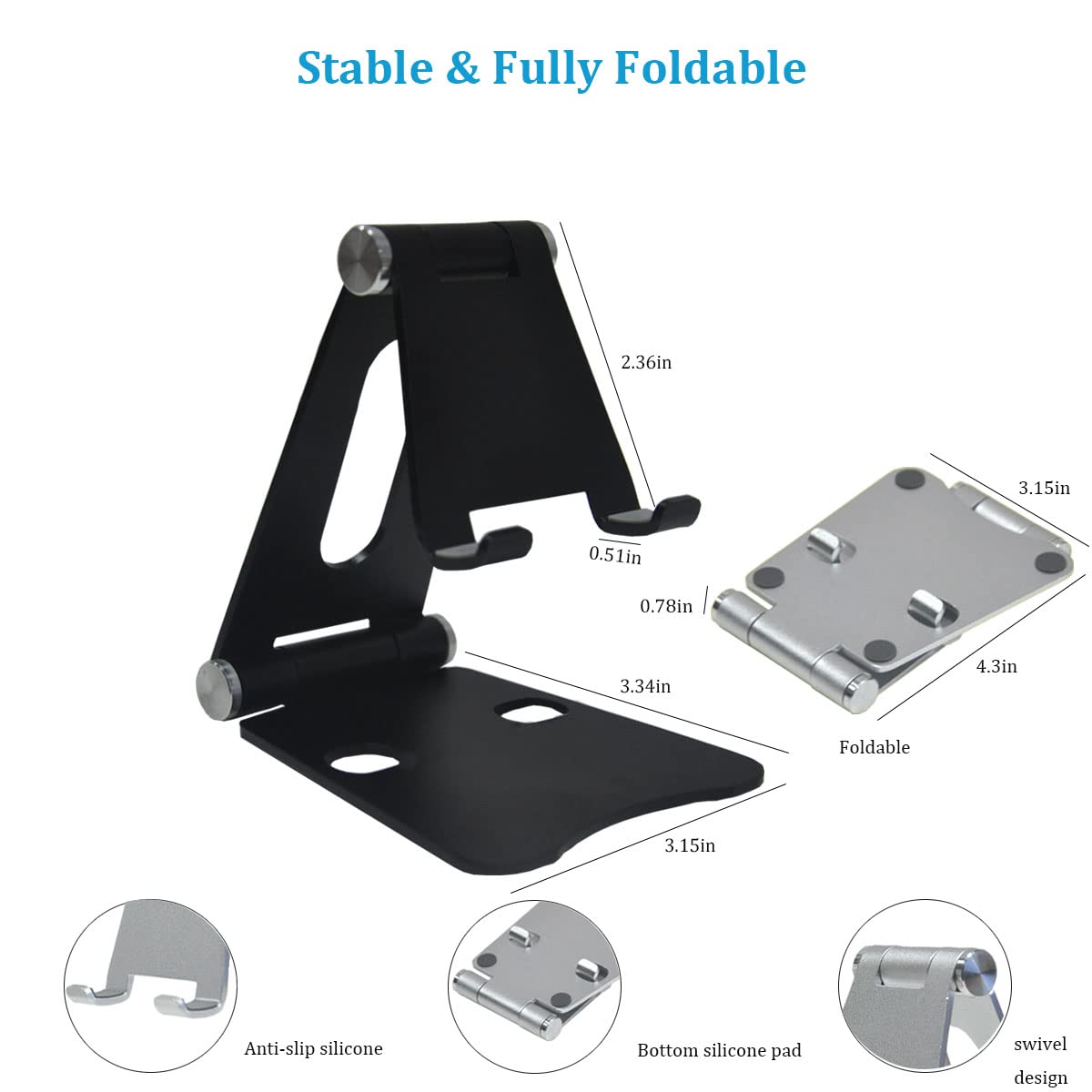 Adjustable Aluminum Alloy Foldable Phone Stand - Universal Holder for Smartphones, Tablets & E-Readers Under 11
