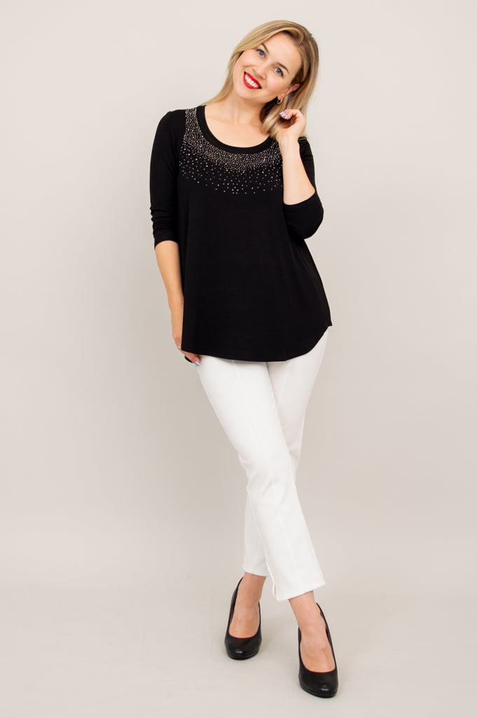 Jazz 3/4 Sleeve Top for Women - Black Diamond Print Bamboo Fabric - Perfect for Dance Classes & Casual Wear