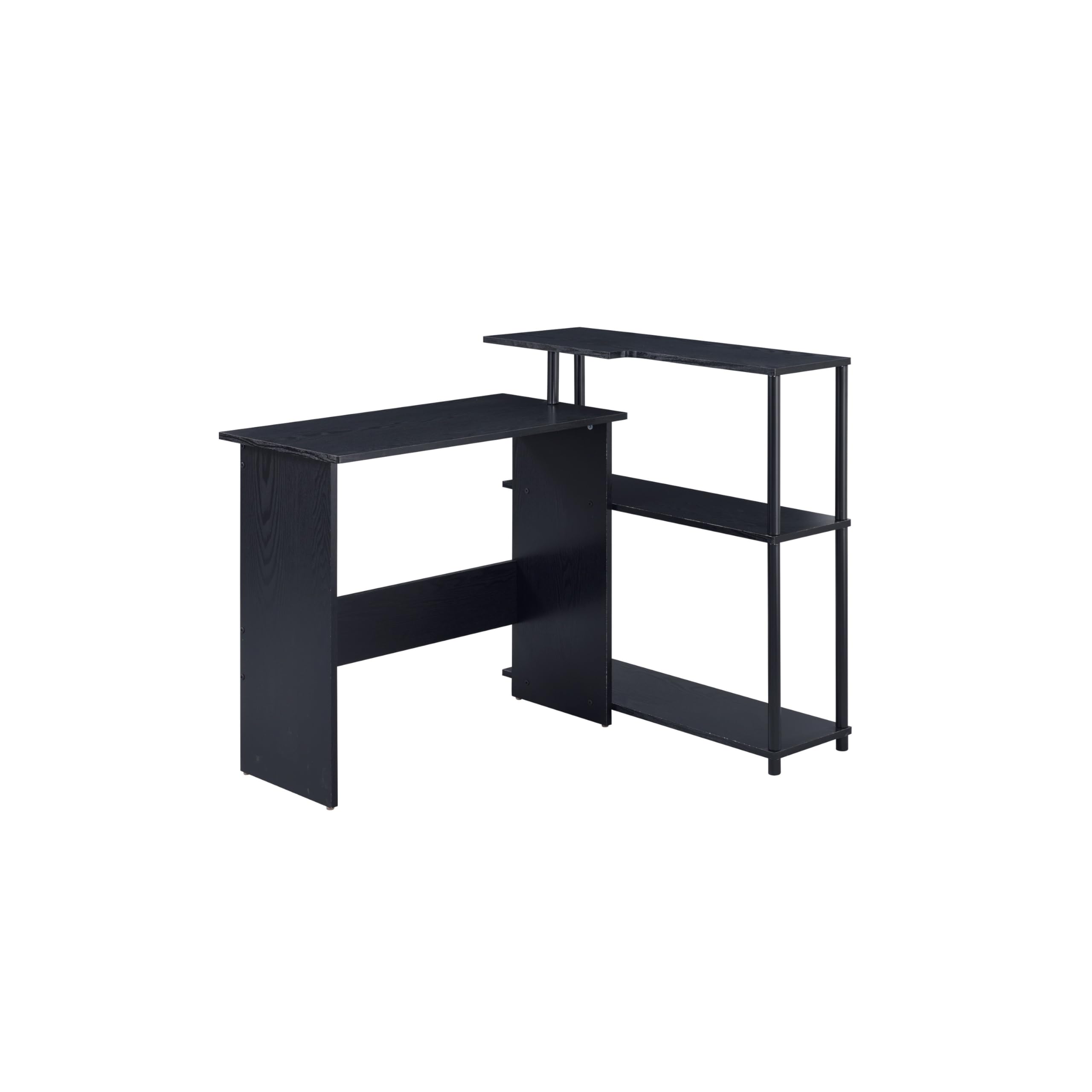 Benjara Black L-Shaped Writing Desk with 3-Tier Wooden Shelves - Home Office Desk for Small Spaces, Study & Workspace Organization
