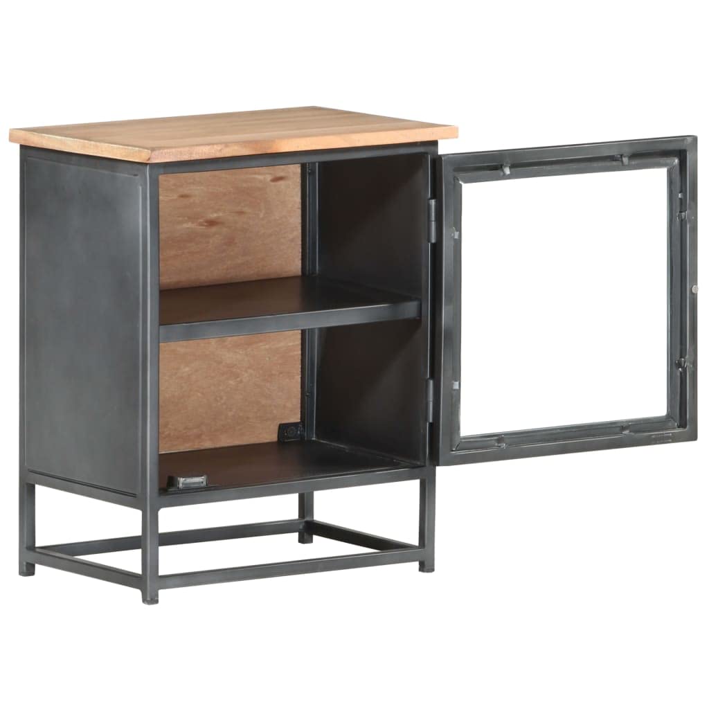 Modern Nightstand with Storage - Solid Acacia Wood Bedside Cabinet, 15.7
