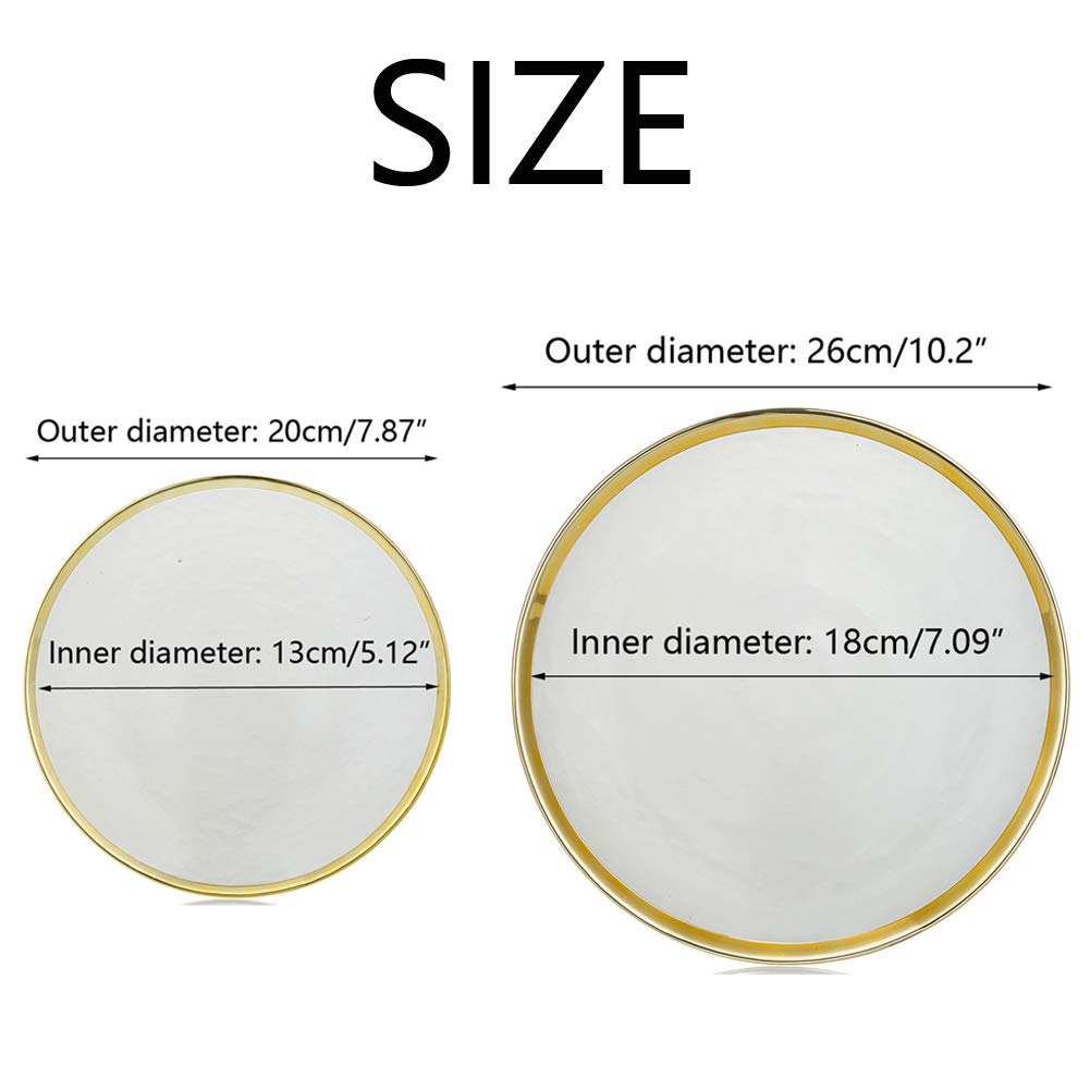 NUPTIO 10-Piece Gold Rim Glass Charger Plates Set - Clear Round Salad Dishes & Dinner Plates for Wedding, Christmas, Easter Party Decor - Elegant Table Setting for Fine Dining, Buffet & Dessert Display