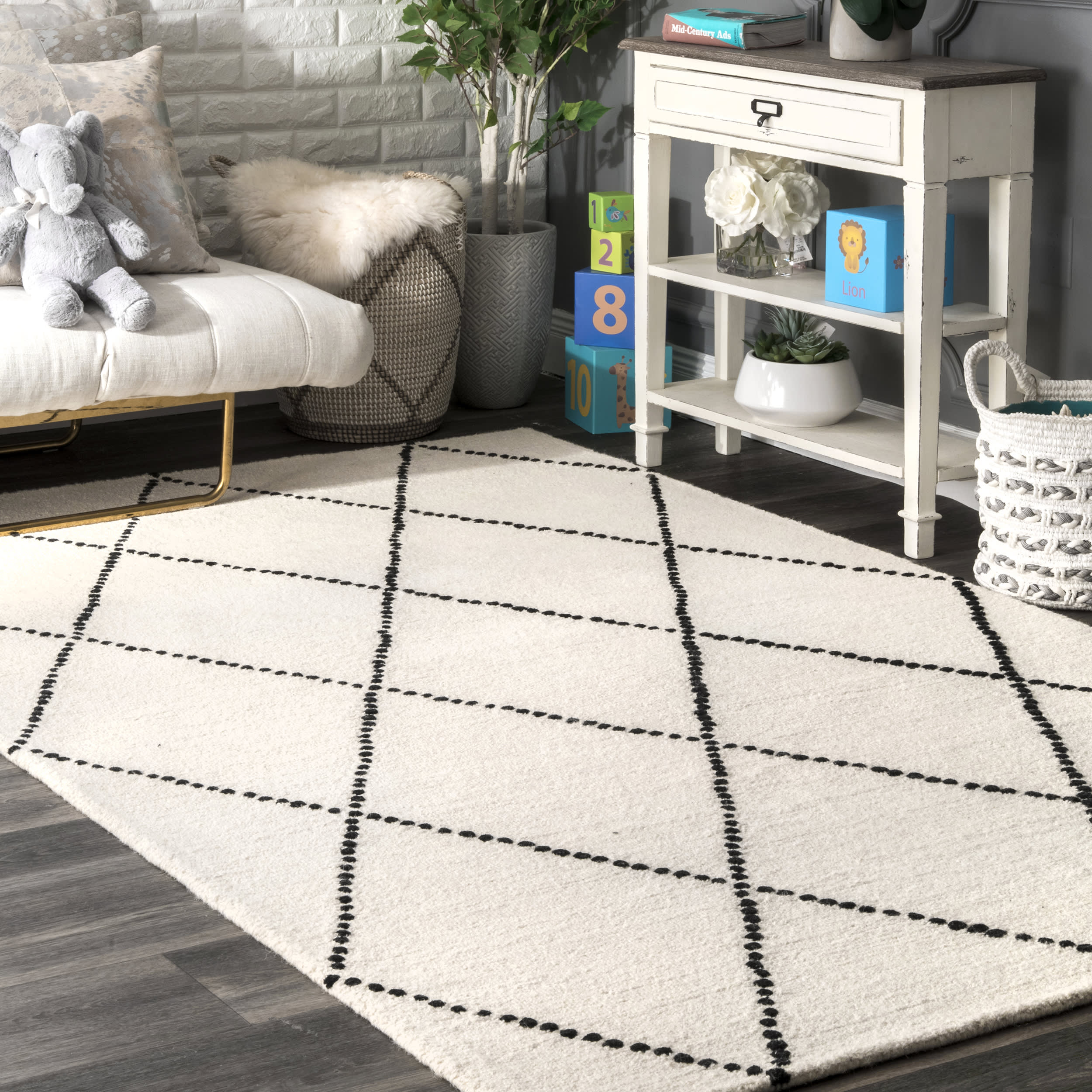 Dotted Diamond Trellis Nursery Rug - Soft Ivory Baby Play Mat for Nursery, Kids Room & Playroom | Safe & Non-Slip Floor Covering for Infants & Toddlers