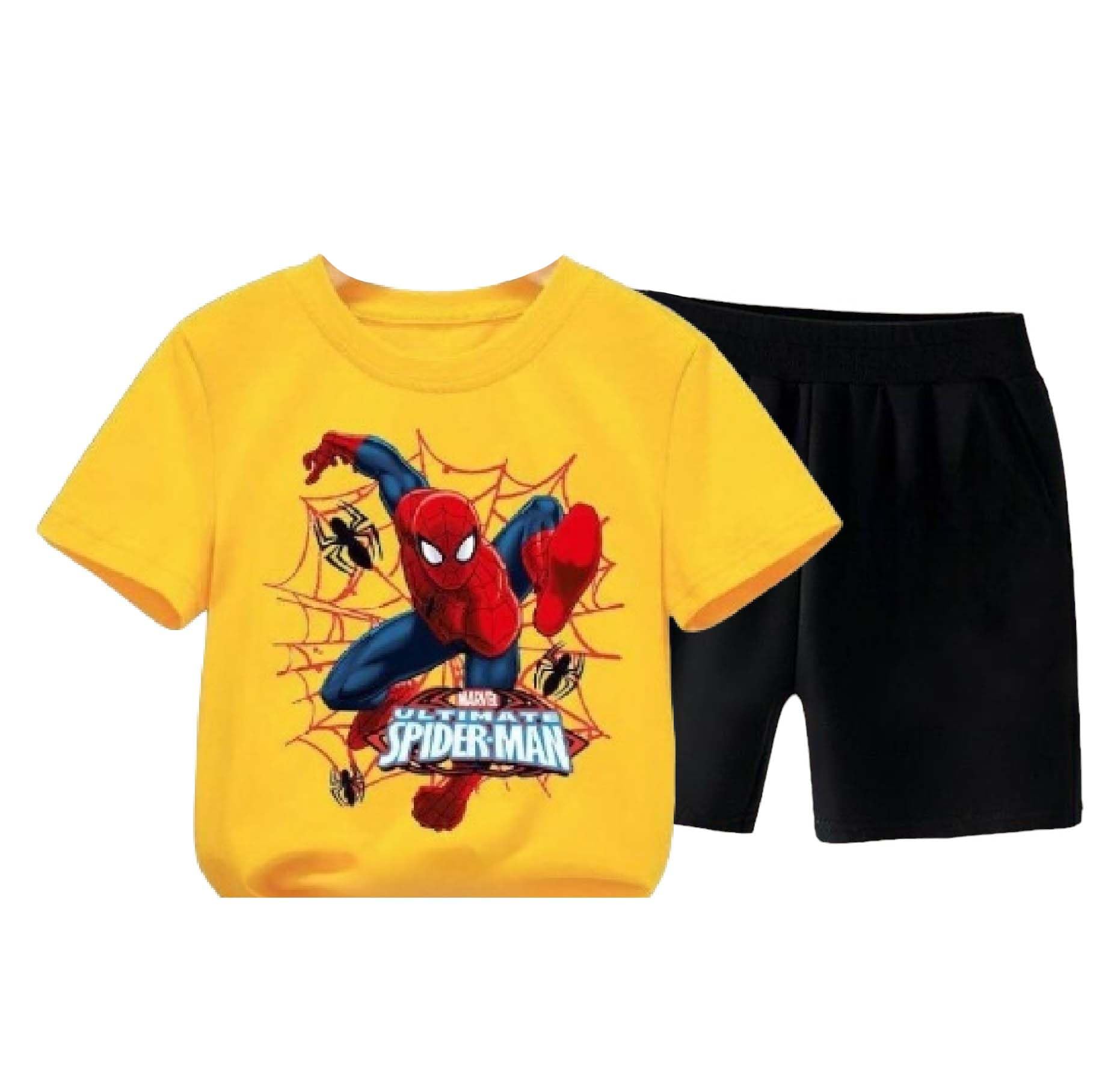 **Spider-Man Cotton Kids T-Shirt & Shorts Set - Casual Regular Fit for Boys & Girls - Perfect for Playtime, School & Superhero Costumes**