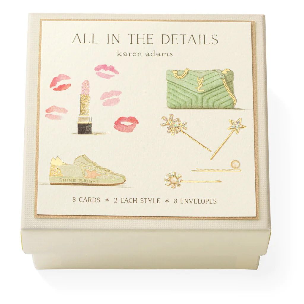 Karen Adams All in the Details Gift Card Enclosure Box - 8 Assorted Greeting Cards with Envelopes - Perfect for Birthdays, Weddings & Thank You Notes