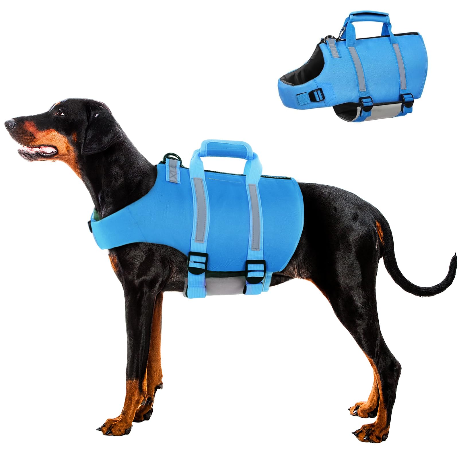 SAWMONG Dog Life Jacket - Ripstop High Flotation Swimming Vest for Small Medium Large Dogs - Reflective Lightweight Pet Life Preserver with Rescue Handle - Perfect for Swimming, Boating & Water Safety (Blue, XS)