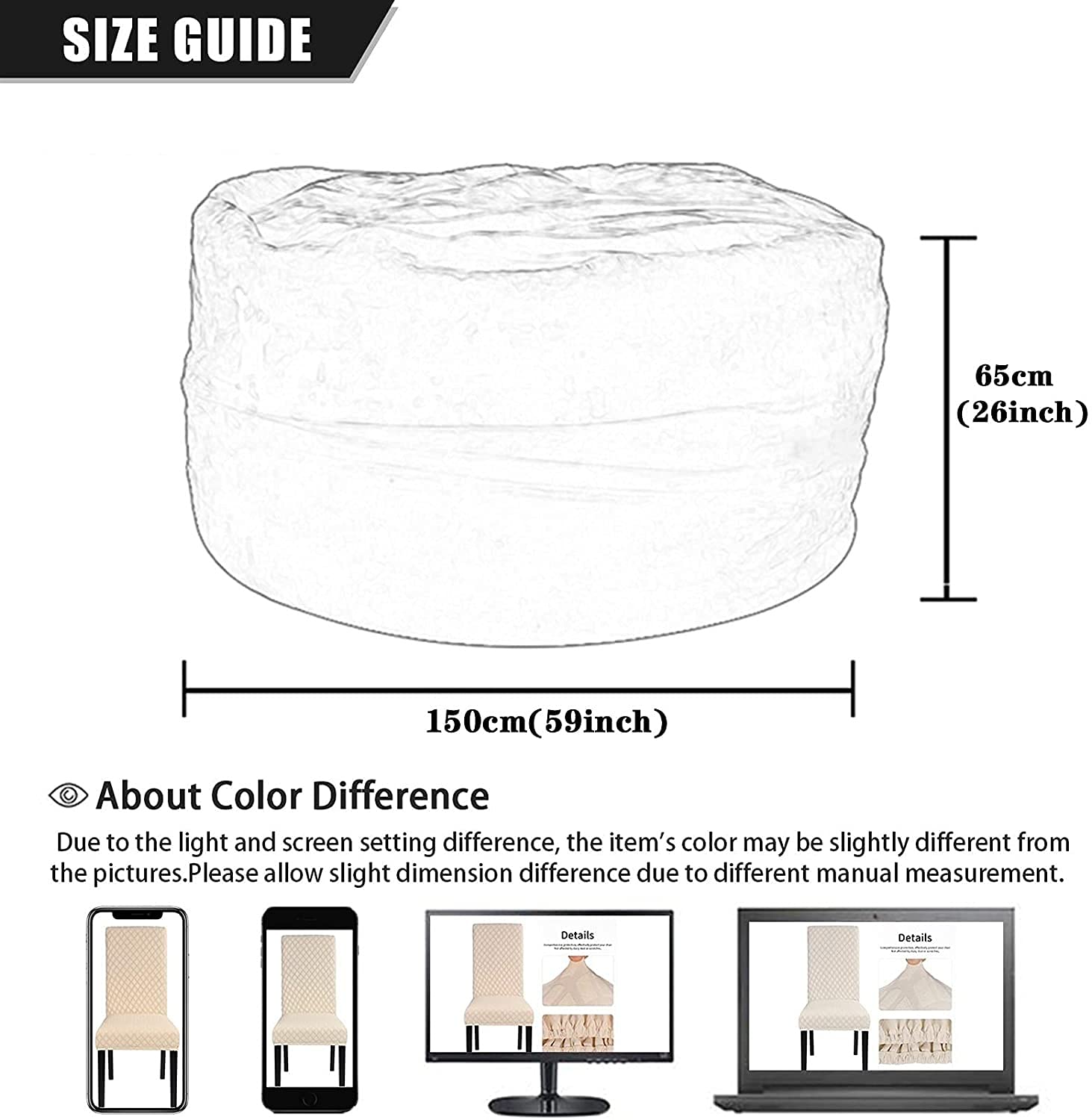 6ft 7ft Giant Bean Bag Chair for Kids & Adults - Washable Jumbo Sofa Sack with Faux Fur Cover, No Filler Included - Perfect for Dorm, Family Room, Gaming Lounge & Movie Nights