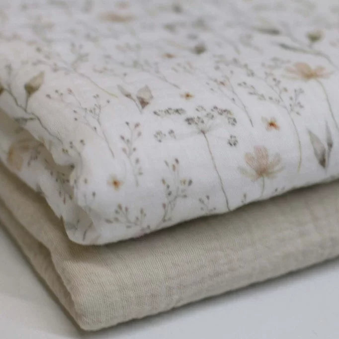 Nature Floral Print Double Gauze Fabric - Soft & Breathable Material for DIY Clothing, Baby Swaddles & Home Decor