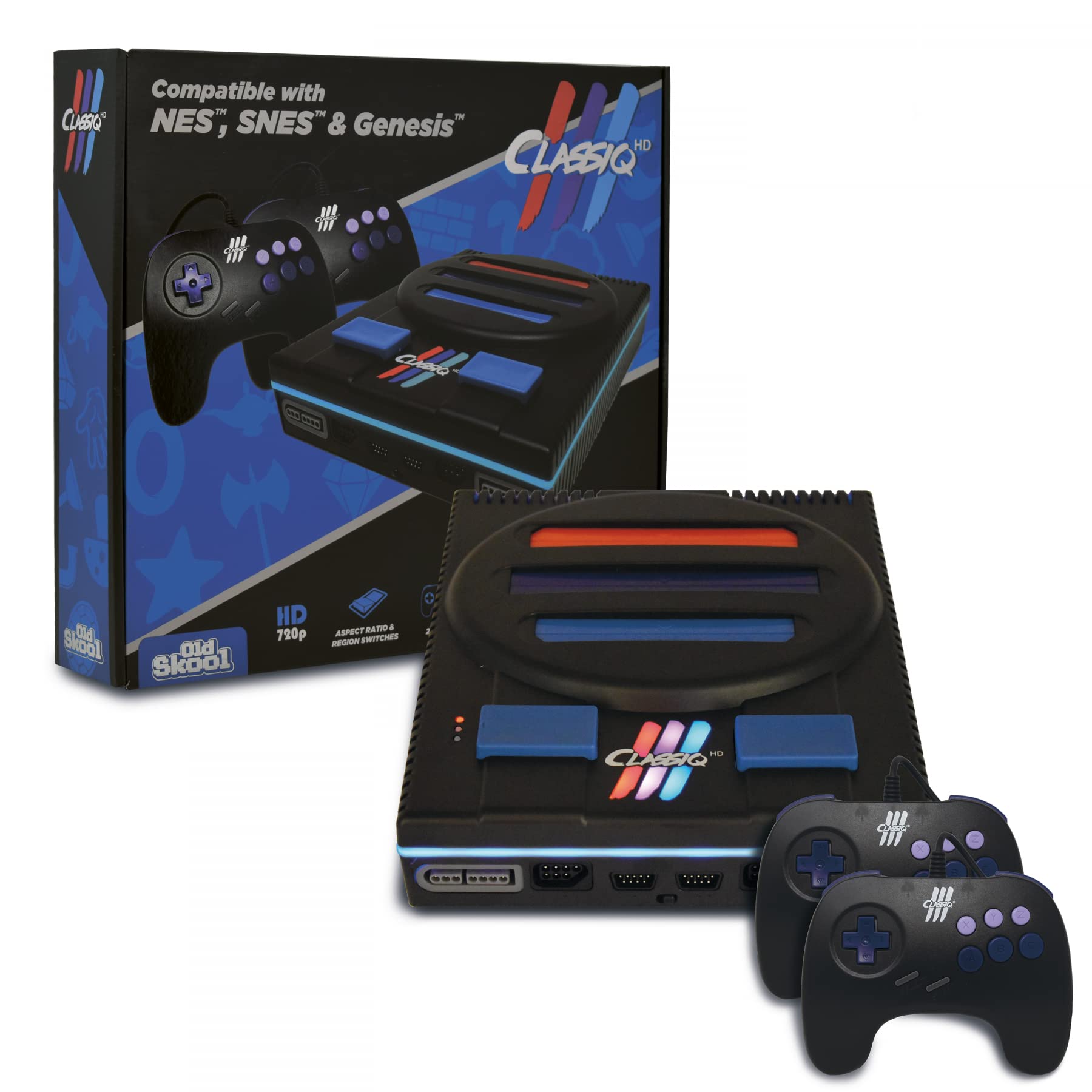 Old Skool Classiq 3 HD 720p 3-in-1 Retro Gaming Console - Compatible with SNES, NES, Super Nintendo & Sega Genesis Cartridges | Perfect for Classic Game Nights & Nostalgic Gaming Experience