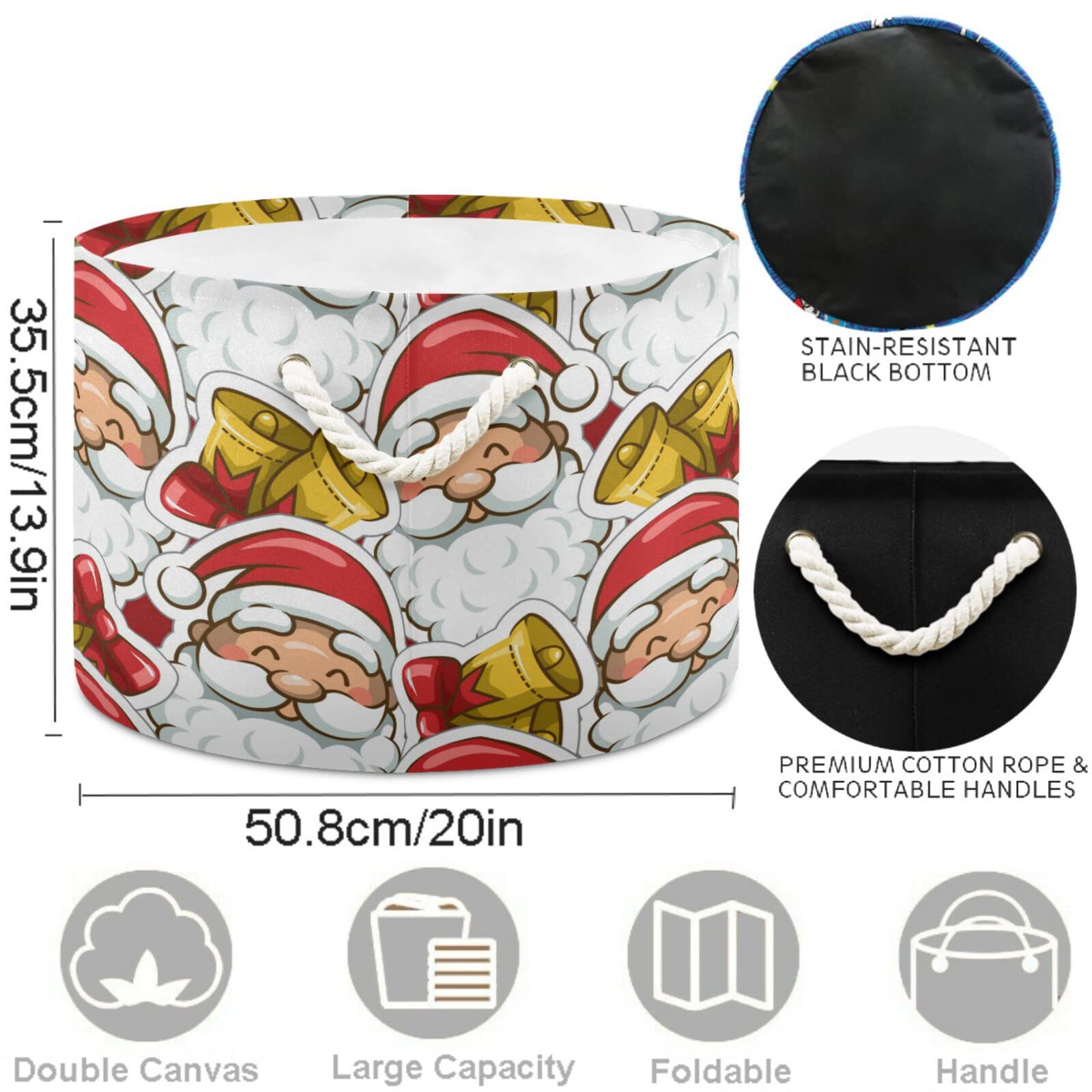 Visesunny Christmas Santa Cute Cartoon Laundry Basket - Collapsible Fabric Storage Bin for Toys, Clothes & Organizing - Perfect for Bathroom, Bedroom, Nursery, Closet & Office - Holiday Home Decor & Kids Room Storage Solution