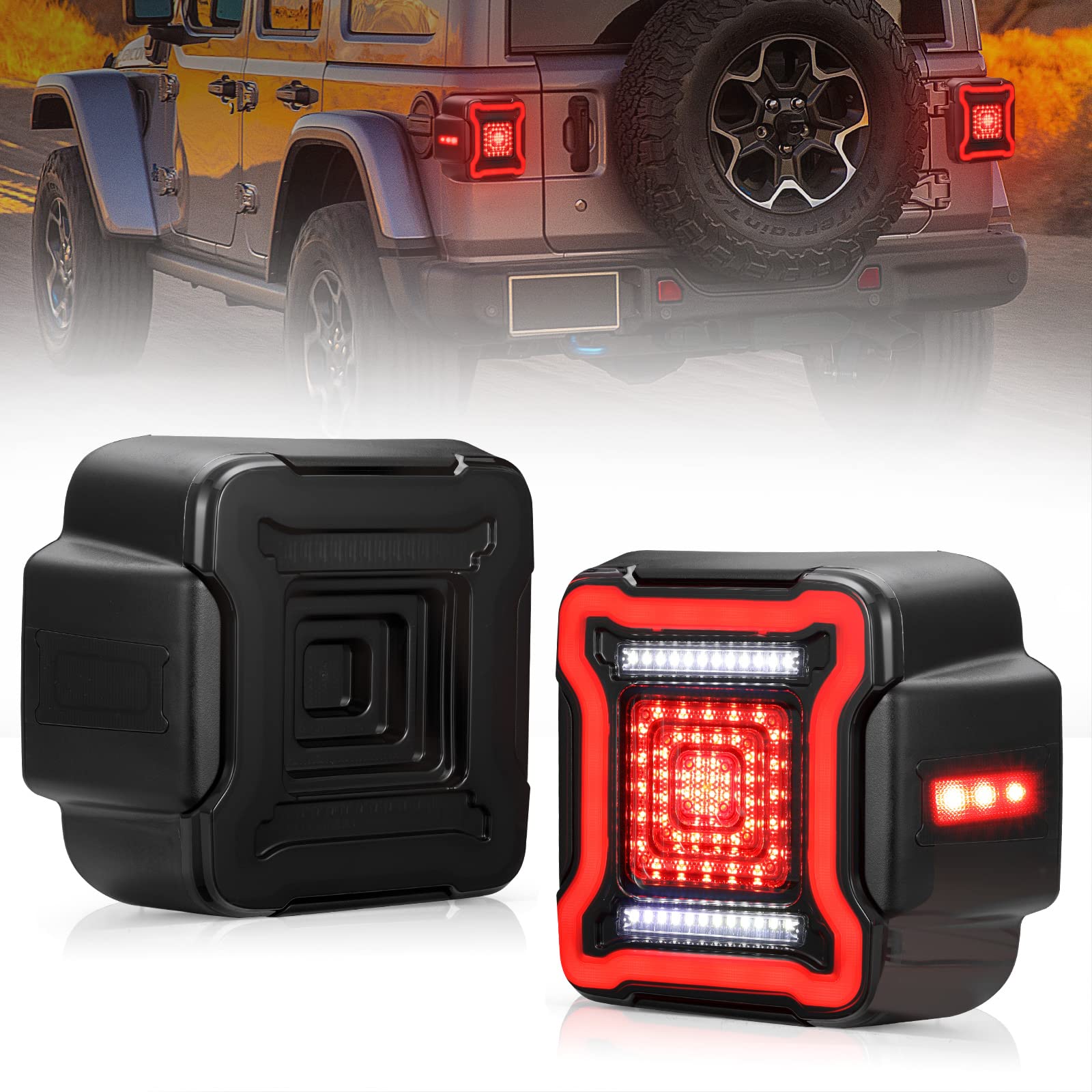Smoked LED Tail Lights Replacement Kit for 2018-2022 Jeep Wrangler JL - Rear Brake Light, Turn Signal & Reverse Backup Assembly (Pair) - Upgrade Your Off-Road Adventure with Enhanced Visibility & Style