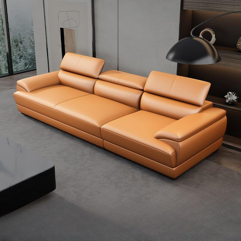 L-Shaped & Straight Cocoa Brown Sofa Chaise with Right & Horizontal Orientation - Perfect for Living Room, Lounge & Home Theater Seating