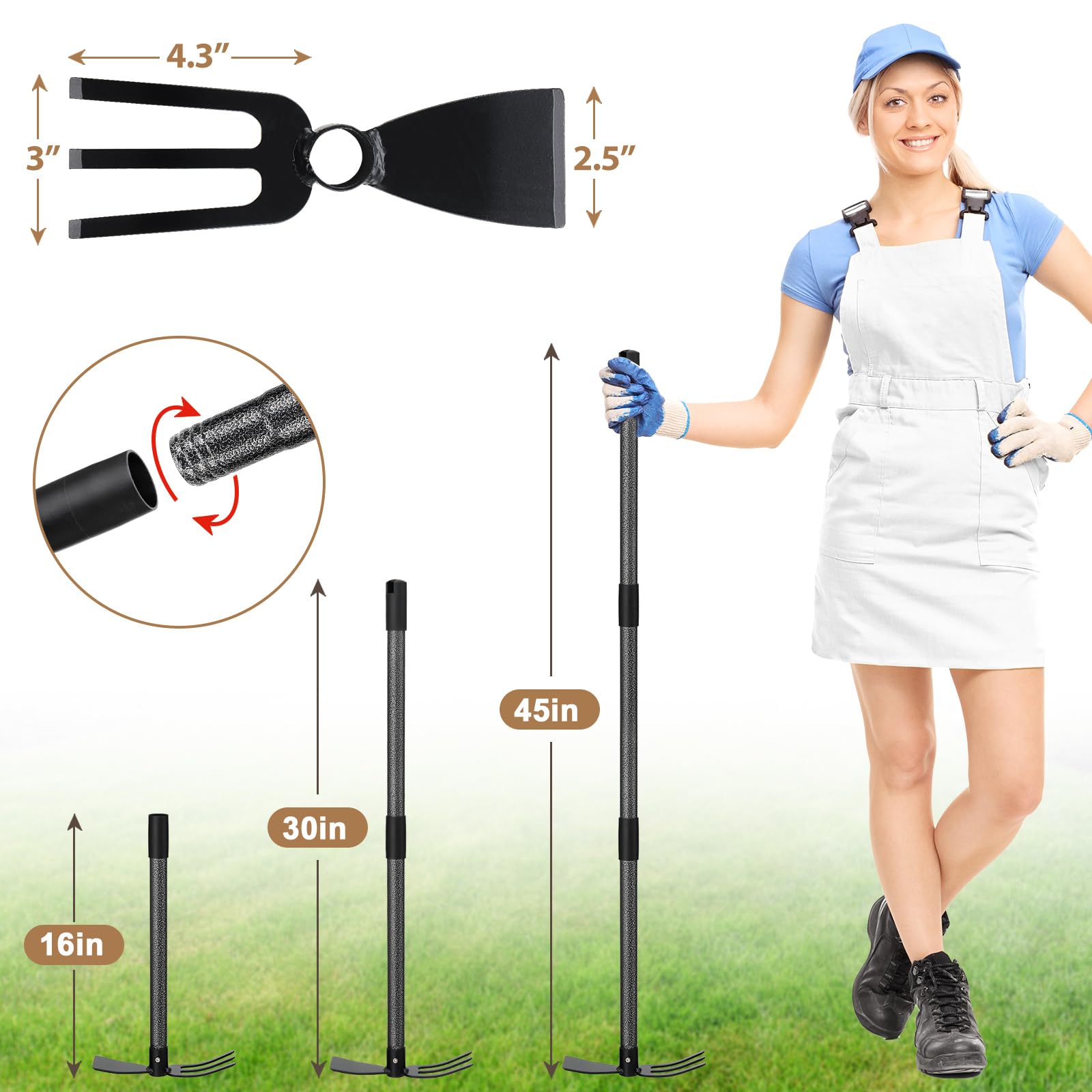 45 Inch Garden Hoe Tool with Long Handle - 2 in 1 Weeding & Cultivating Tool for Gardening, Planting, and Soil Preparation | Perfect for Vegetable Gardens, Flower Beds, and Farm Work