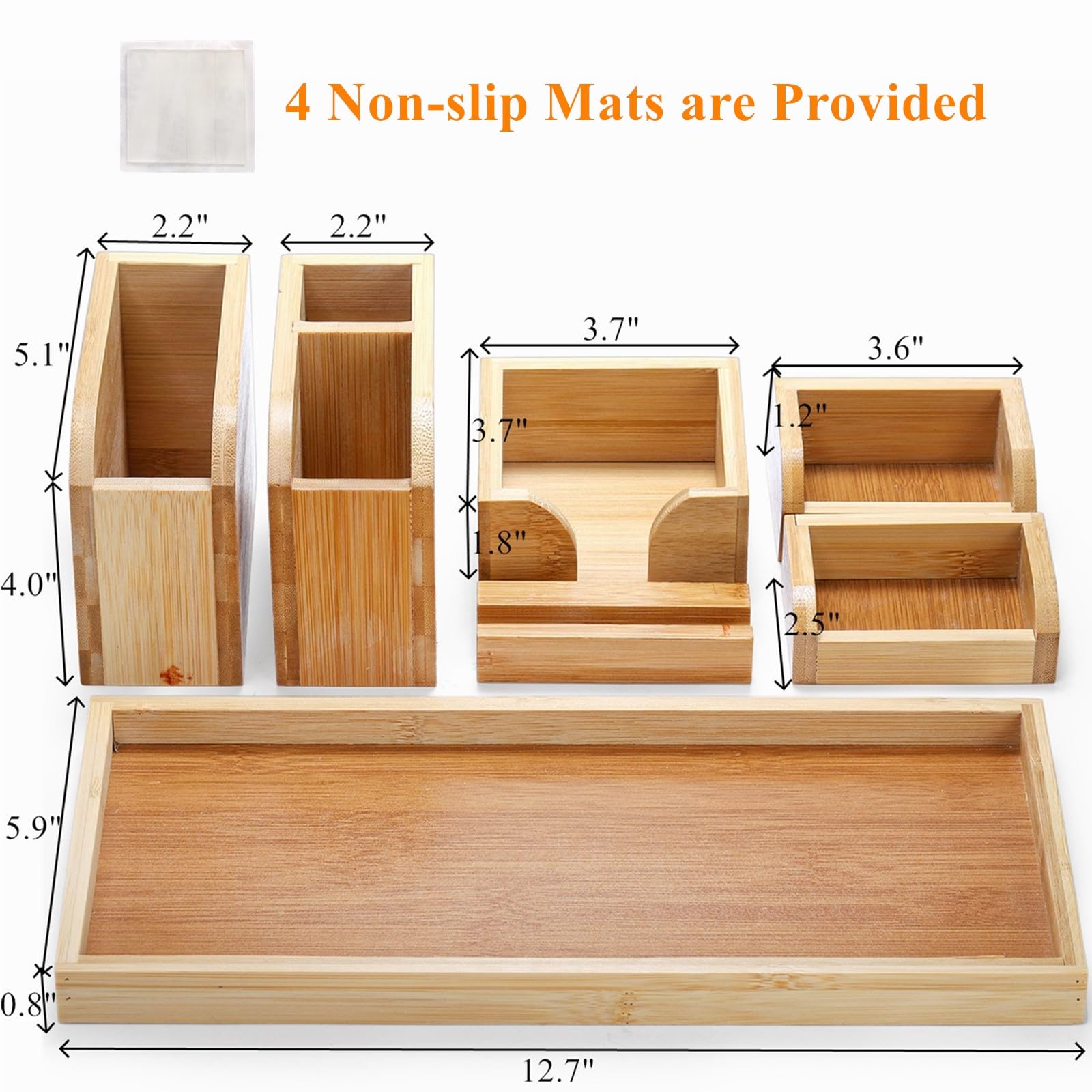 Bamboo Desk Organizer Tray Set - 7 Piece Adjustable Office Supplies Organizer with Pencil Holder, Stationery Caddy & Storage Boxes for Home Office | Perfect for Desk Organization, School Supplies & Workspace Accessories