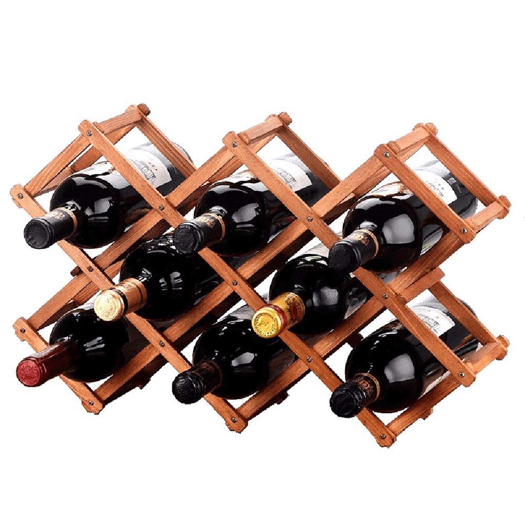 Foldable Wooden Wine Bottle Holder - 8 Slot Natural Wine Rack for 10 Bottles - Space Saving Wine Storage for Kitchen, Bar, Dining Room & Home Decor