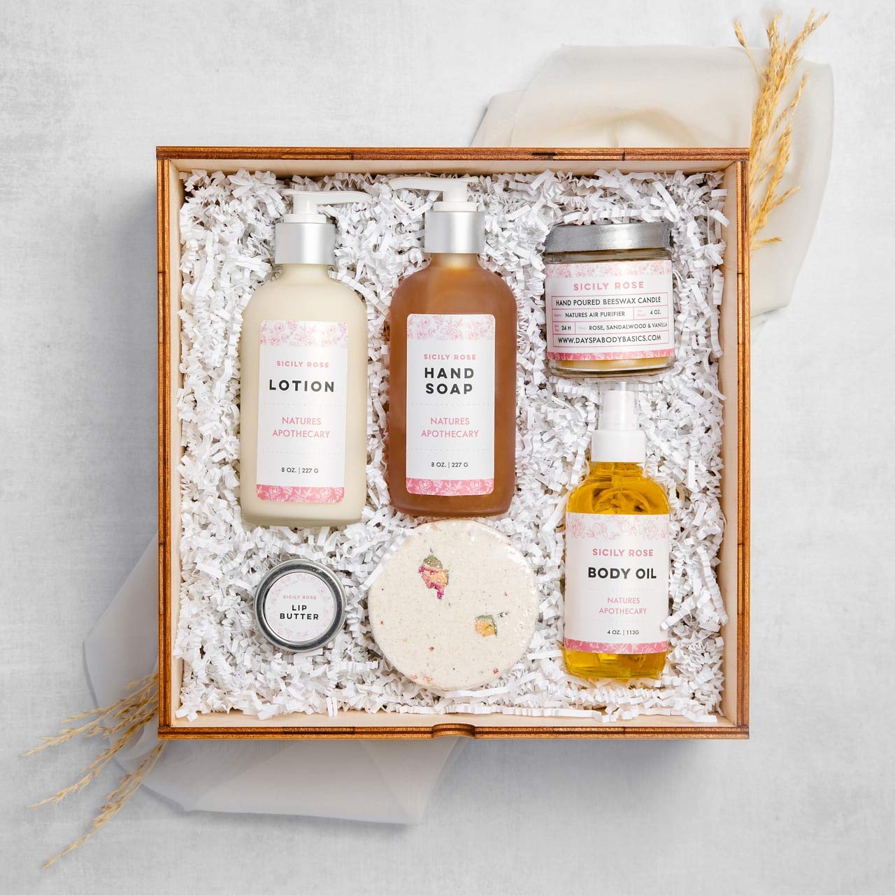 Luxury Sicily Rose Bath & Body Gift Set - All Natural Aromatherapy Spa Treatment Gift Box | Hypoallergenic, Plant-Based Skincare | Made in USA by DAYSPA Body Basics | Perfect for Home Spa, Relaxation & Self-Care Gifts