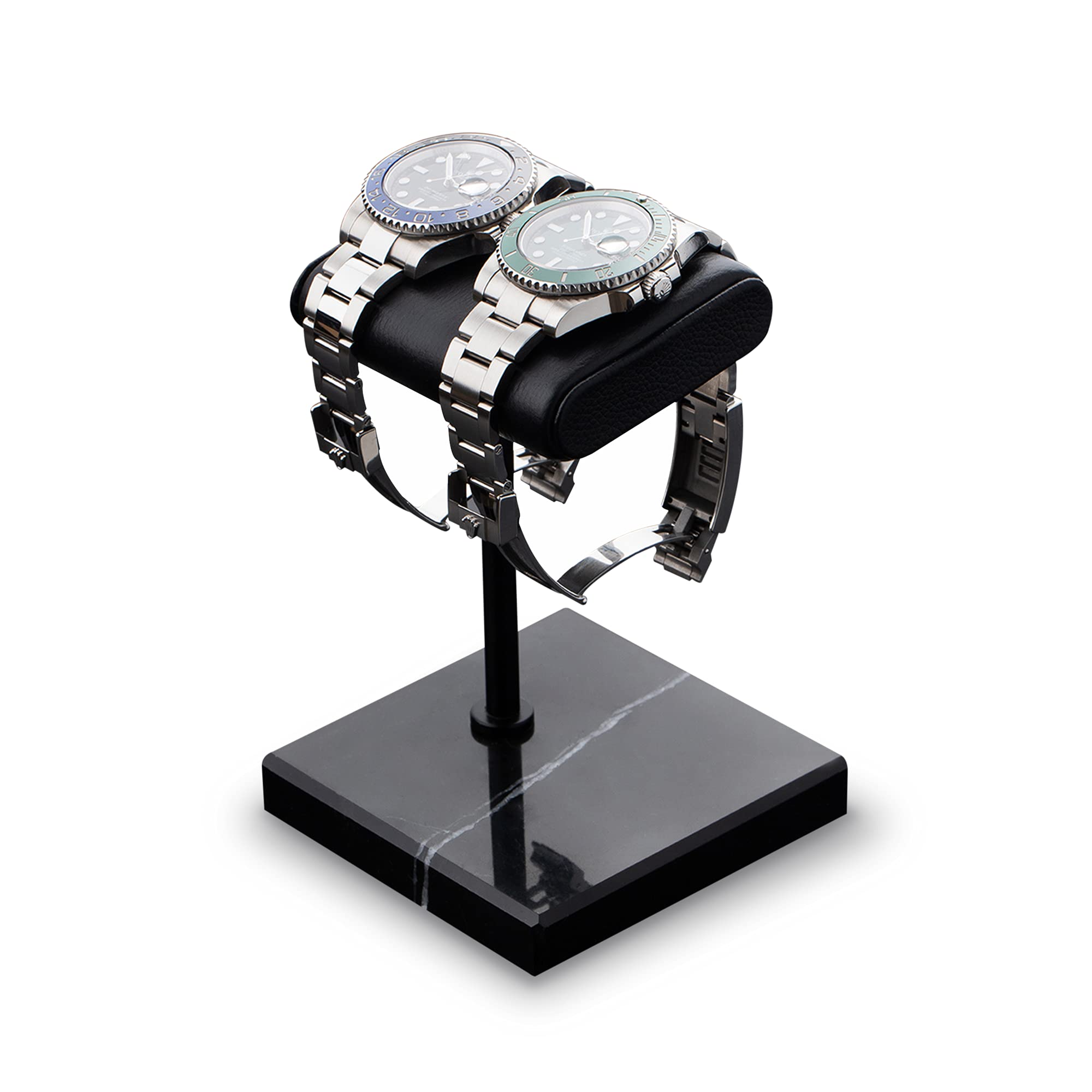 Premium Italian Napa Leather Watch Stand with Natural Marble Base - Luxury Watch Display Organizer & Jewelry Holder for Rolex, Omega, Apple Watch - Perfect for Home, Office & Travel (Black)