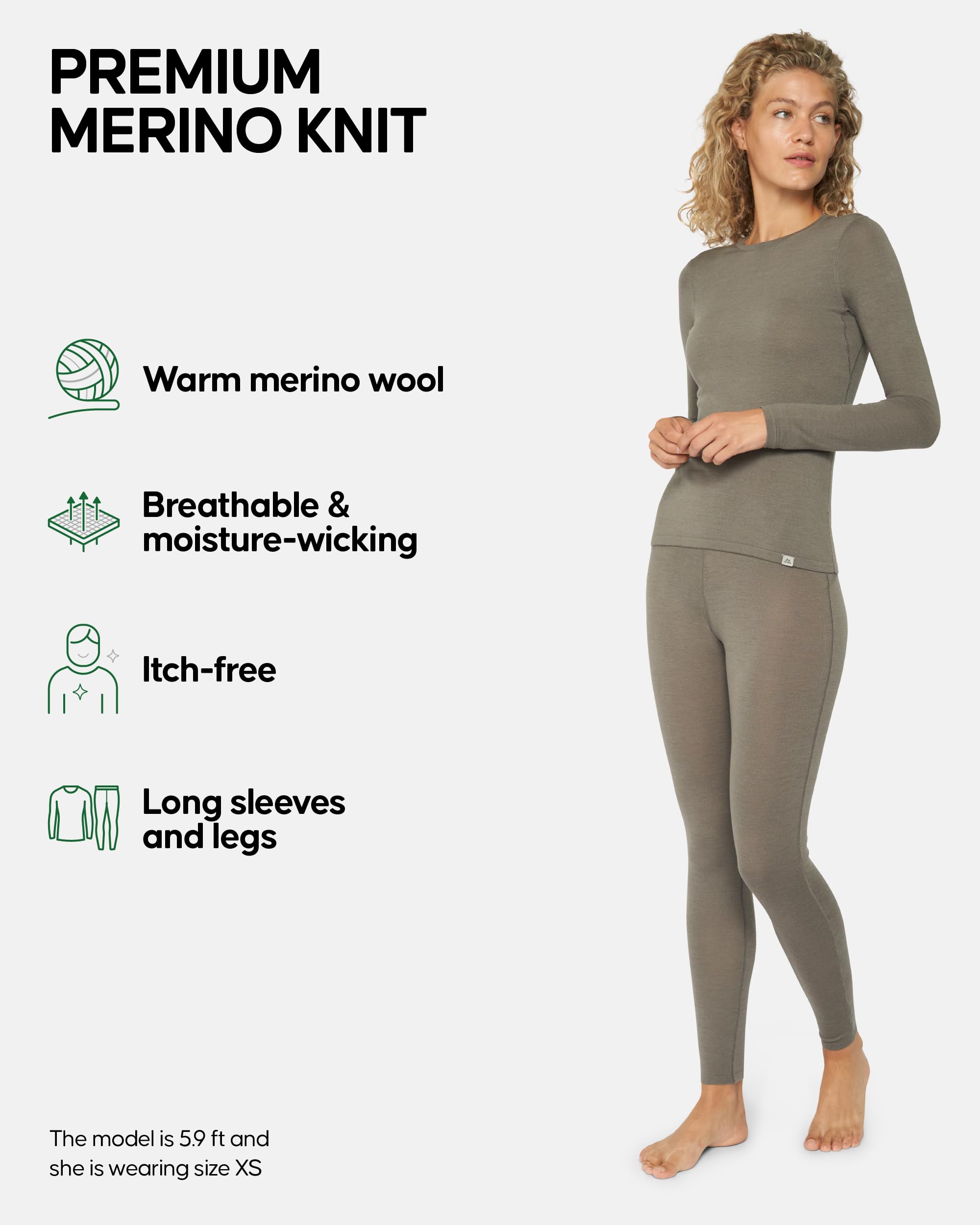 DANISH ENDURANCE Women's Merino Wool Base Layer Set - Thermal Underwear Top & Bottom for Hiking, Skiing & Cold Weather Activities
