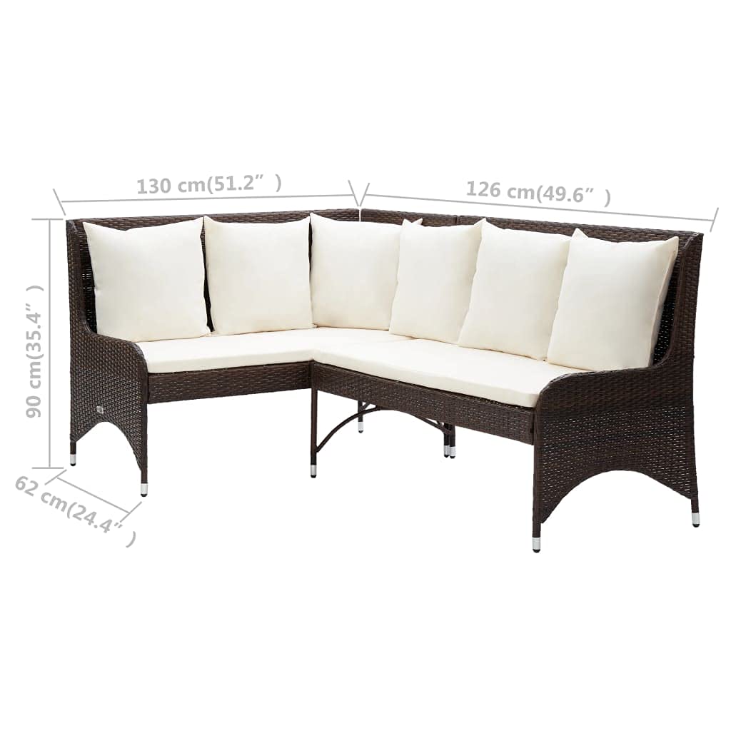 2-Piece All-Weather Brown Poly Rattan Patio Corner Sofa Set - Outdoor Garden Furniture for Backyard, Porch, Poolside & Patio Relaxation