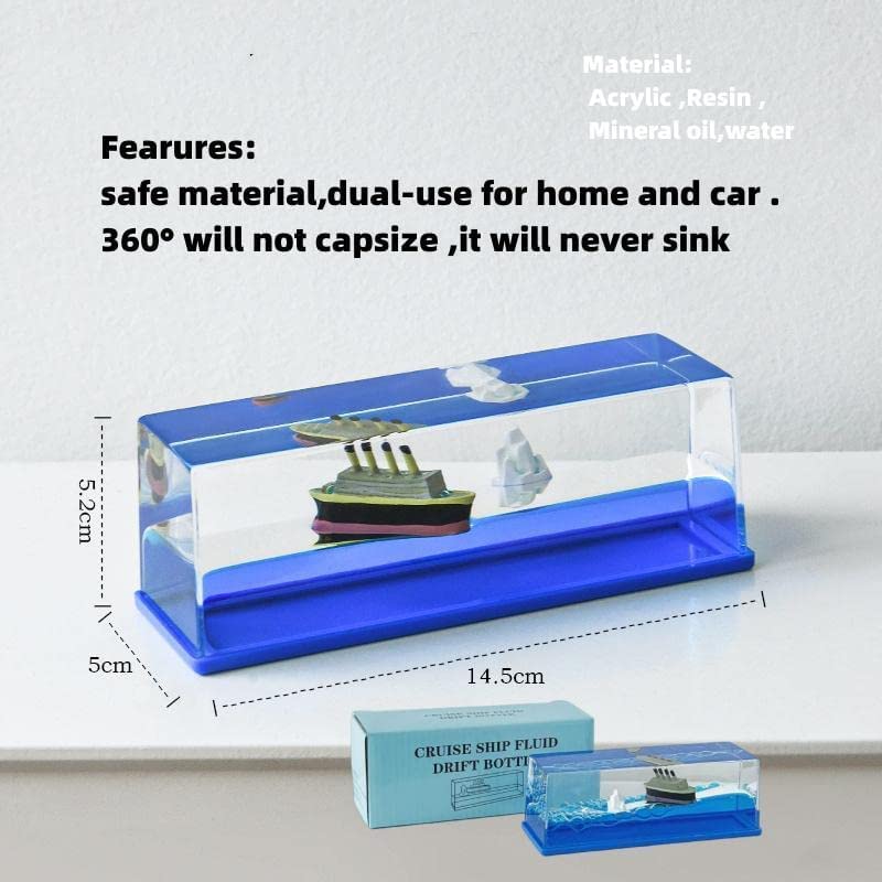 BIRDLINE Titanic Cruise Ship Liquid Wave Motion Decoration - Unsinkable Cruise Ship Model with Iceberg, Home & Car Decor, Paperweight, Gift Idea for Office Desk | Perfect for Nautical Themed Rooms, Collectors, and Titanic Enthusiasts