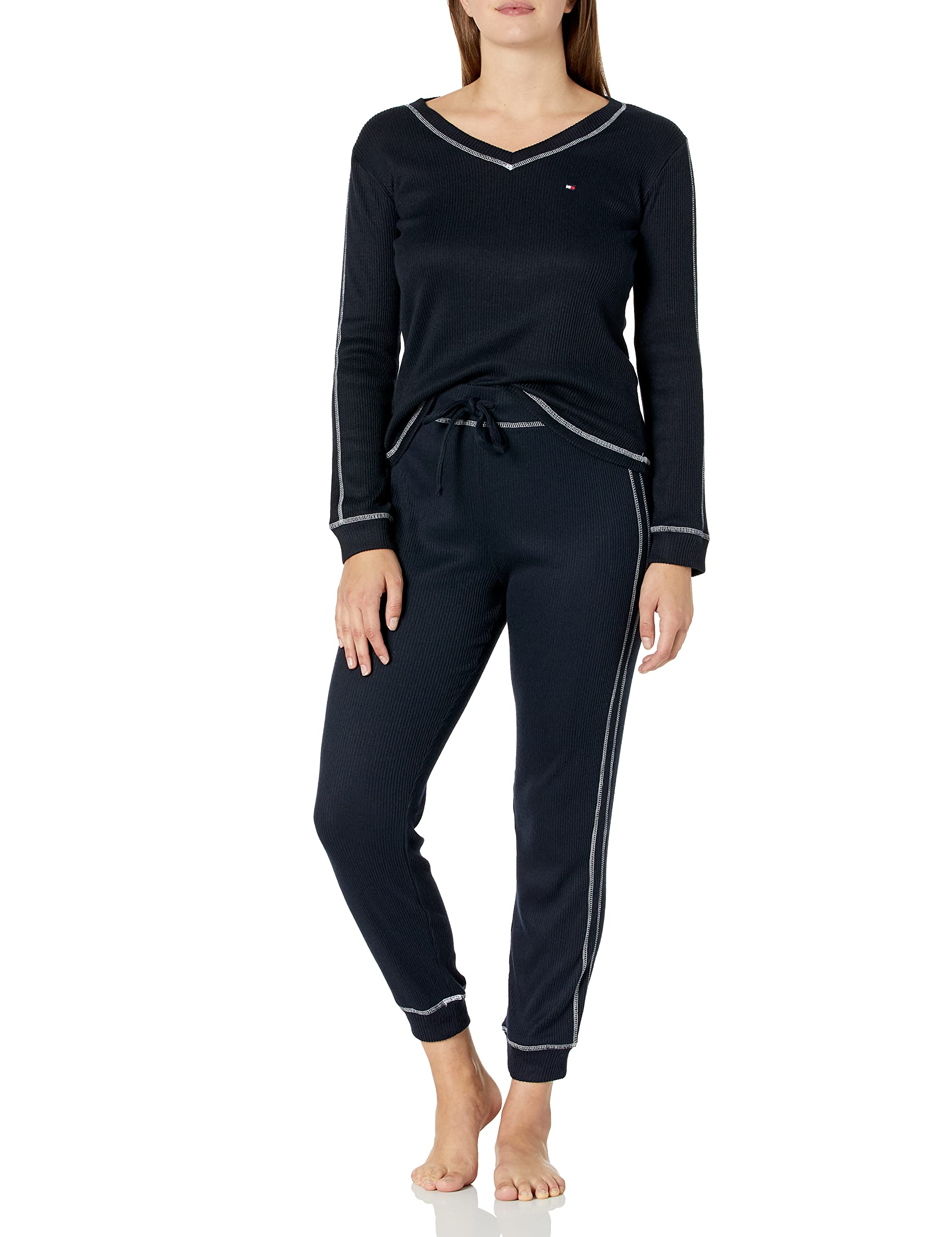 Tommy Hilfiger Women's Waffle-Knit Long Sleeve Jogger Pajama Set - Soft & Cozy Sleepwear for Lounge & Relaxation - Perfect for Nightwear, Travel & Home Comfort