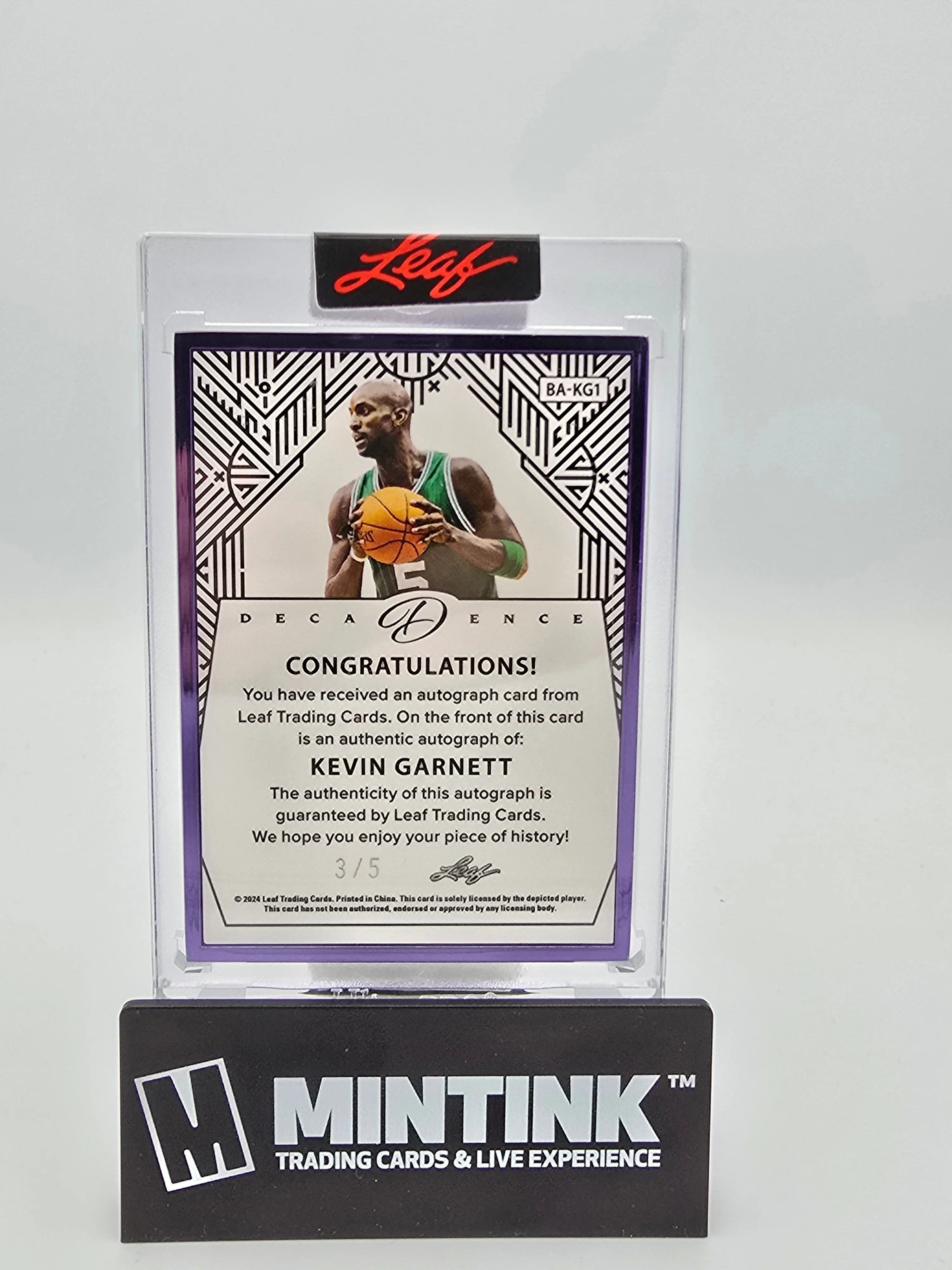 2024 Leaf Decadence Basketball Kevin Garnett Autograph Purple Frame /5 - Rare Collectible for NBA Fans, Perfect for Memorabilia Display & Investment