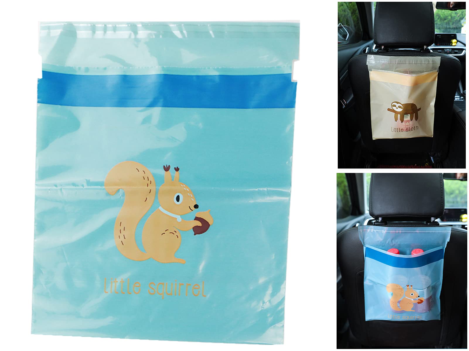 FONGBAY Waterproof Self-Adhesive Car Trash Bags - 30pcs Leakproof Disposable Vehicle Garbage Bags with Sealable Design (Blue) | Perfect for Road Trips, Commuting & Keeping Your Car Clean