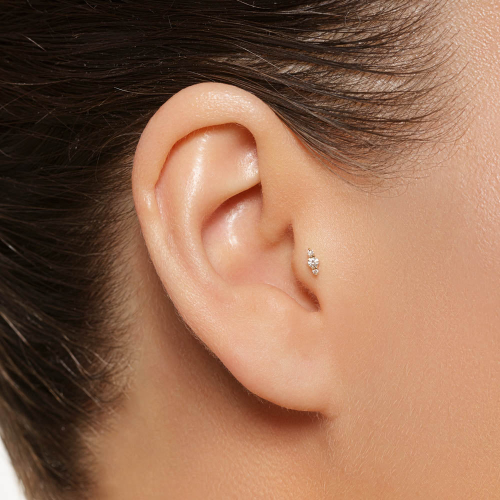 10k Gold Diamond Trio Bar Helix Single Stud Earrings - Elegant Cartilage Piercing Jewelry for Women, Perfect for Everyday Wear & Special Occasions