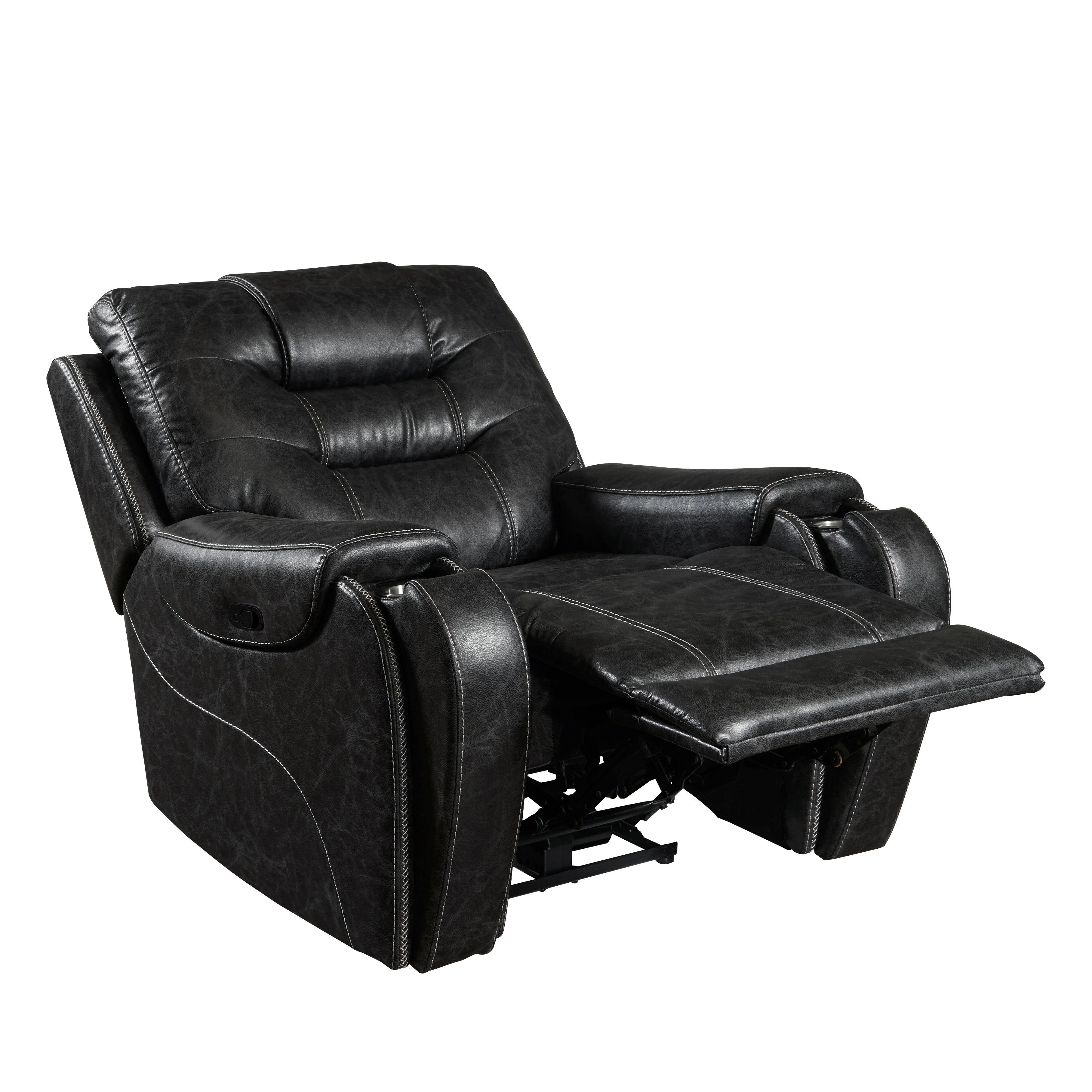 Rowena Modern Faux Leather Recliner Chair with Cup Holder - Smoke Gray - Comfortable Living Room Furniture for Home Theater, Gaming & Relaxation
