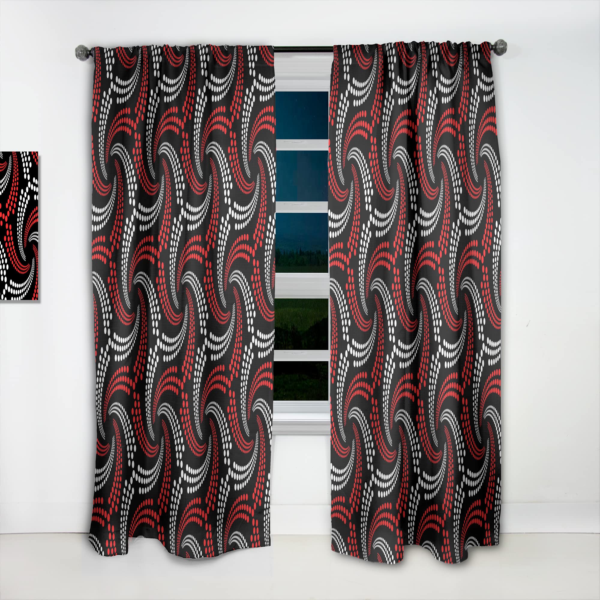 DesignQ Retro Red & White Polka Dot Spiral Print Thermal Insulated Curtains - Single Panel 52x120 Inches - Perfect for Bedroom & Living Room Blackout Drapes - Ideal for Home Decor, Privacy & Energy Saving