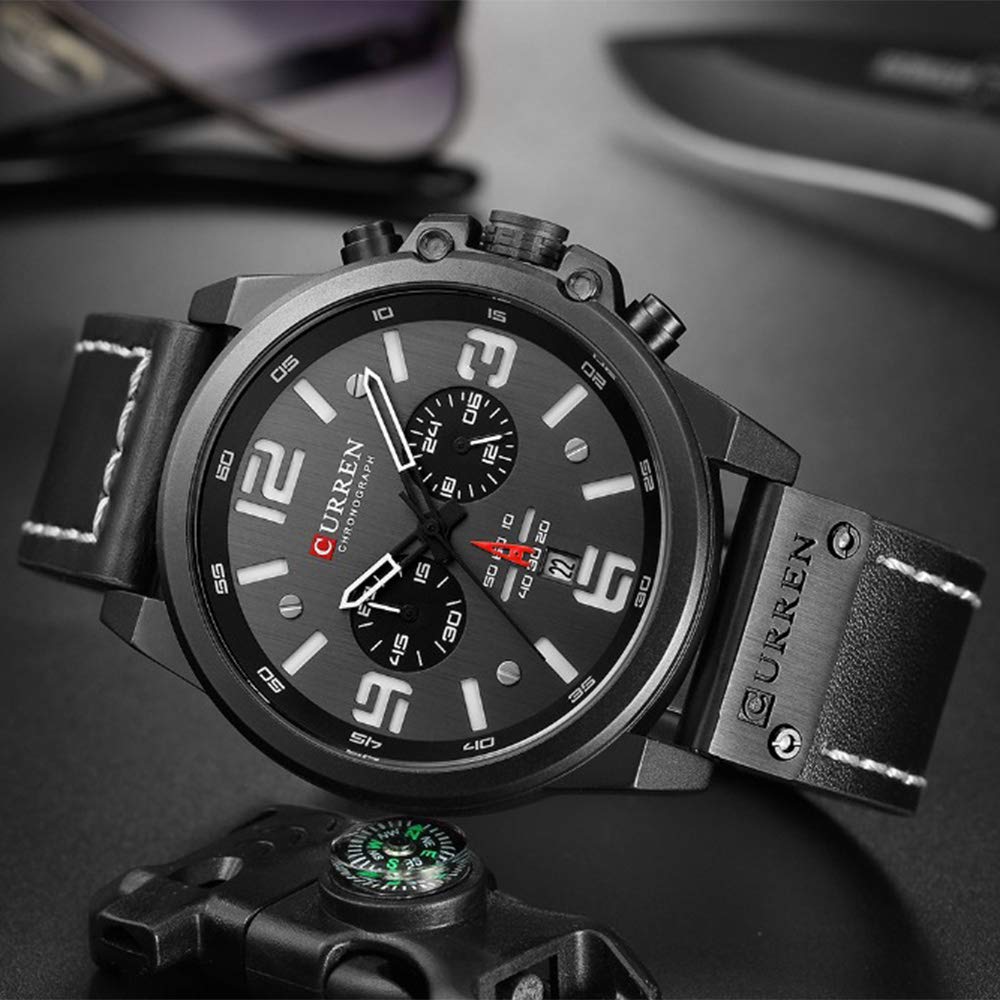 PASOY Dark Brown Chronograph Leather Watch - Waterproof, Military & Outdoor Sports