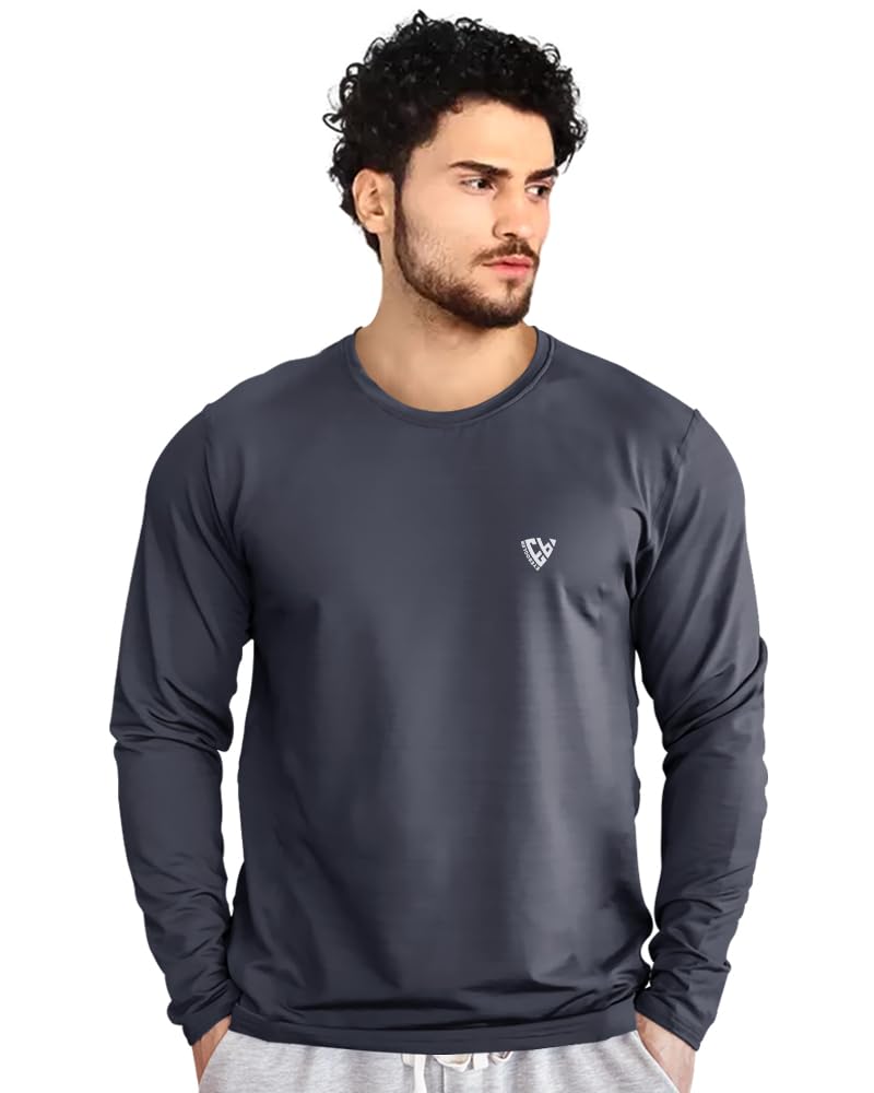 EYEBOGLER Men's Round Neck Full Sleeve Active T-Shirt - Breathable Workout Tee for Gym, Running & Casual Wear | Regular Fit Cotton Comfort Shirt