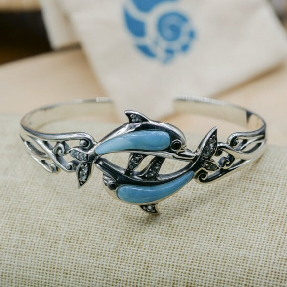 Dolphin Bangle Bracelet for Women - Sterling Silver Ocean Animal Jewelry - Perfect Gift for Beach Lovers, Summer Vacation & Marine Life Enthusiasts