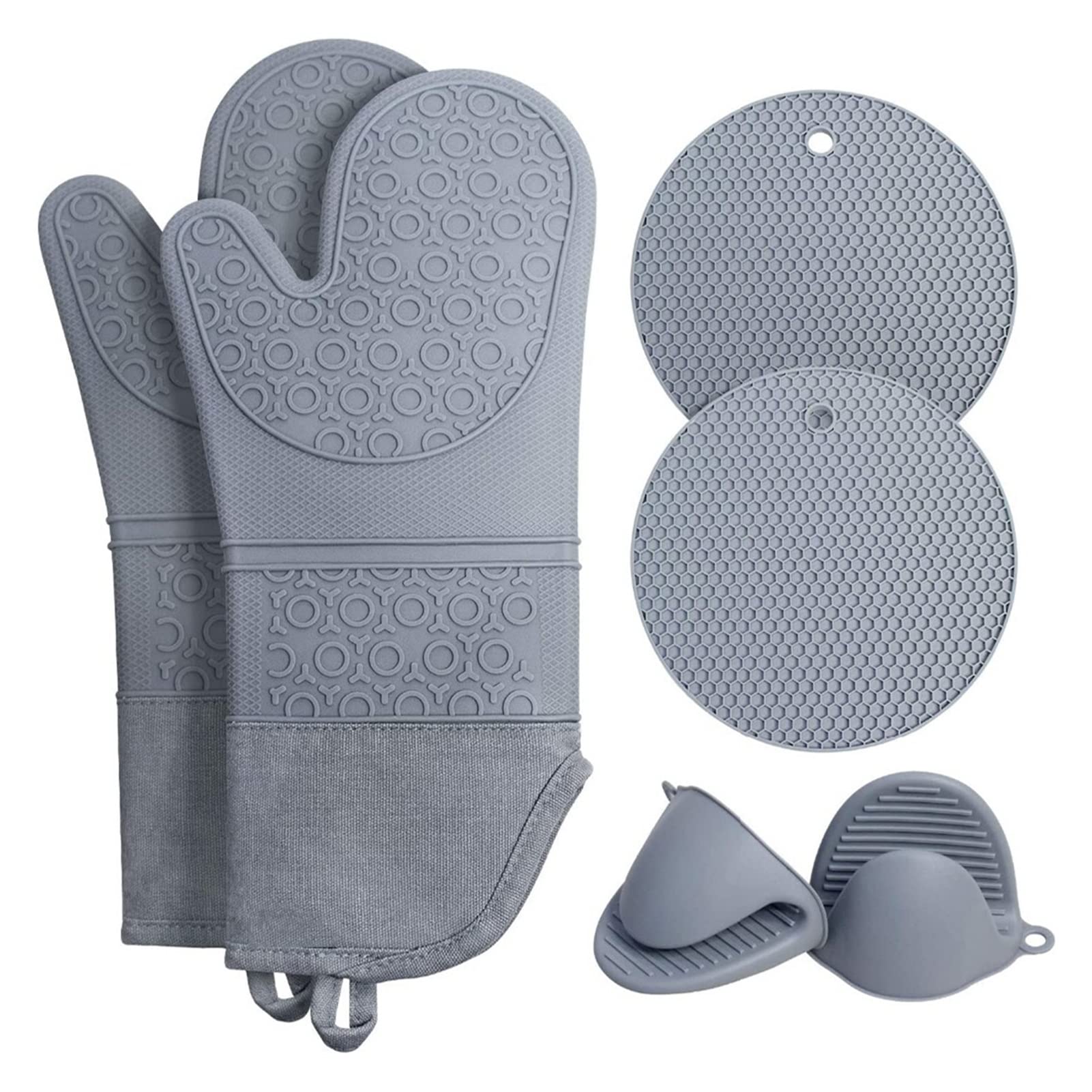 Heat Resistant Silicone Oven Mitts Set - 6Pcs Anti-Slip Baking Gloves & Insulation Pads for Microwave, Oven, Grilling - Kitchen Safety Tools (Color A) - Perfect for Baking, Cooking, BBQ & Hot Dish Handling