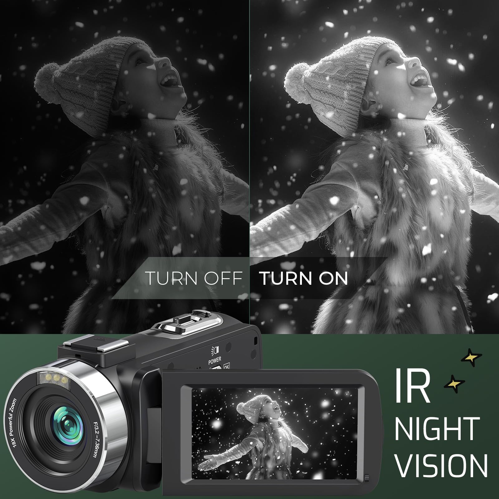 4K Video Camera Camcorder 48MP 30FPS with IR Night Vision, 18X Digital Zoom, 3.0