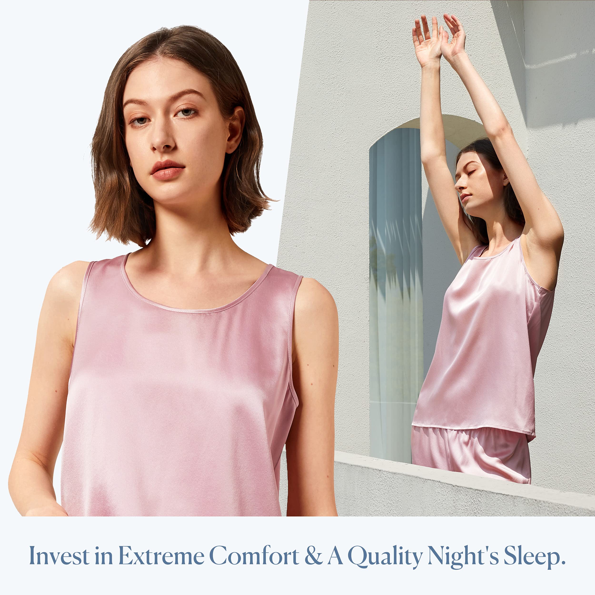 Mommesilk 100% Pure Silk Pajama Set for Women - Sleeveless Shorts Sleepwear | Machine Washable Luxury Silk Nightwear | Perfect for Summer Nights & Relaxing at Home