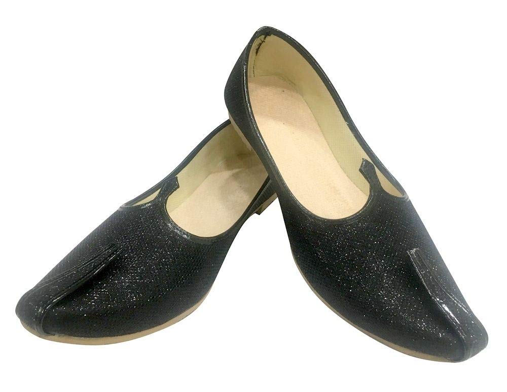 Men's Black Glitter Sherwani Shoes | Punjabi Jutiis | Pakistani Khussa | Nagra Mojari for Weddings & Festivals