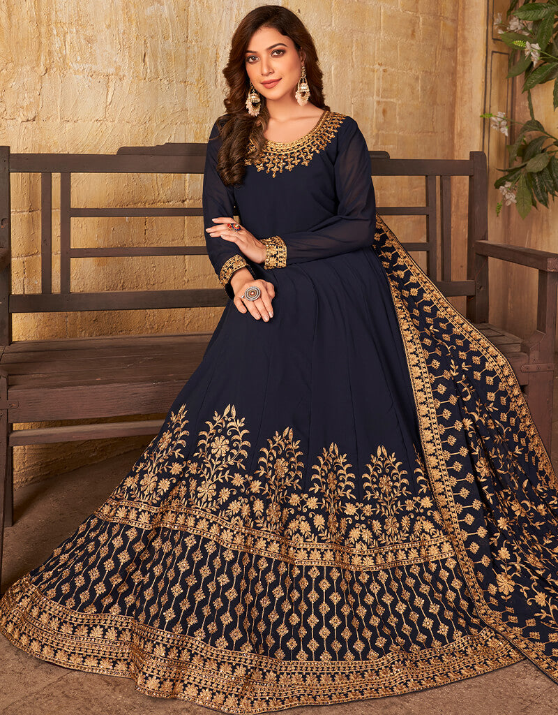 Elegant Blue Faux Georgette Anarkali Dress for Women - Perfect for Weddings, Parties & Festive Occasions