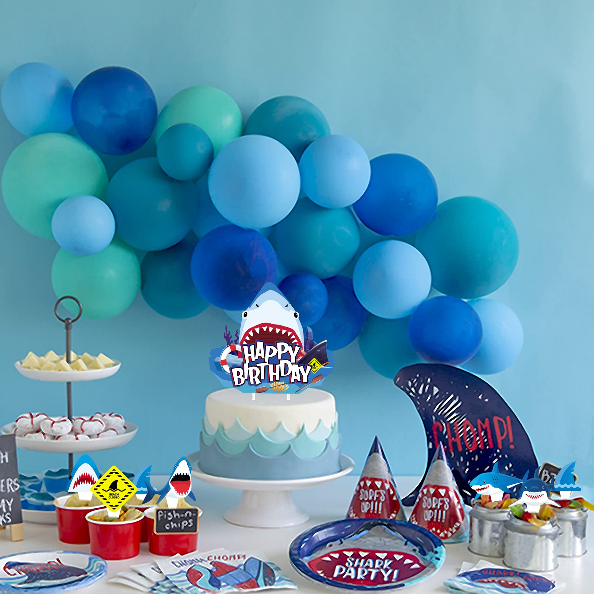 25pcs Shark Cake Topper Set - Fun Shark Birthday Party Decorations for Boys, Kids Shark Theme Party Supplies - Perfect for Birthday Cakes, Cupcakes, and Ocean-Themed Celebrations
