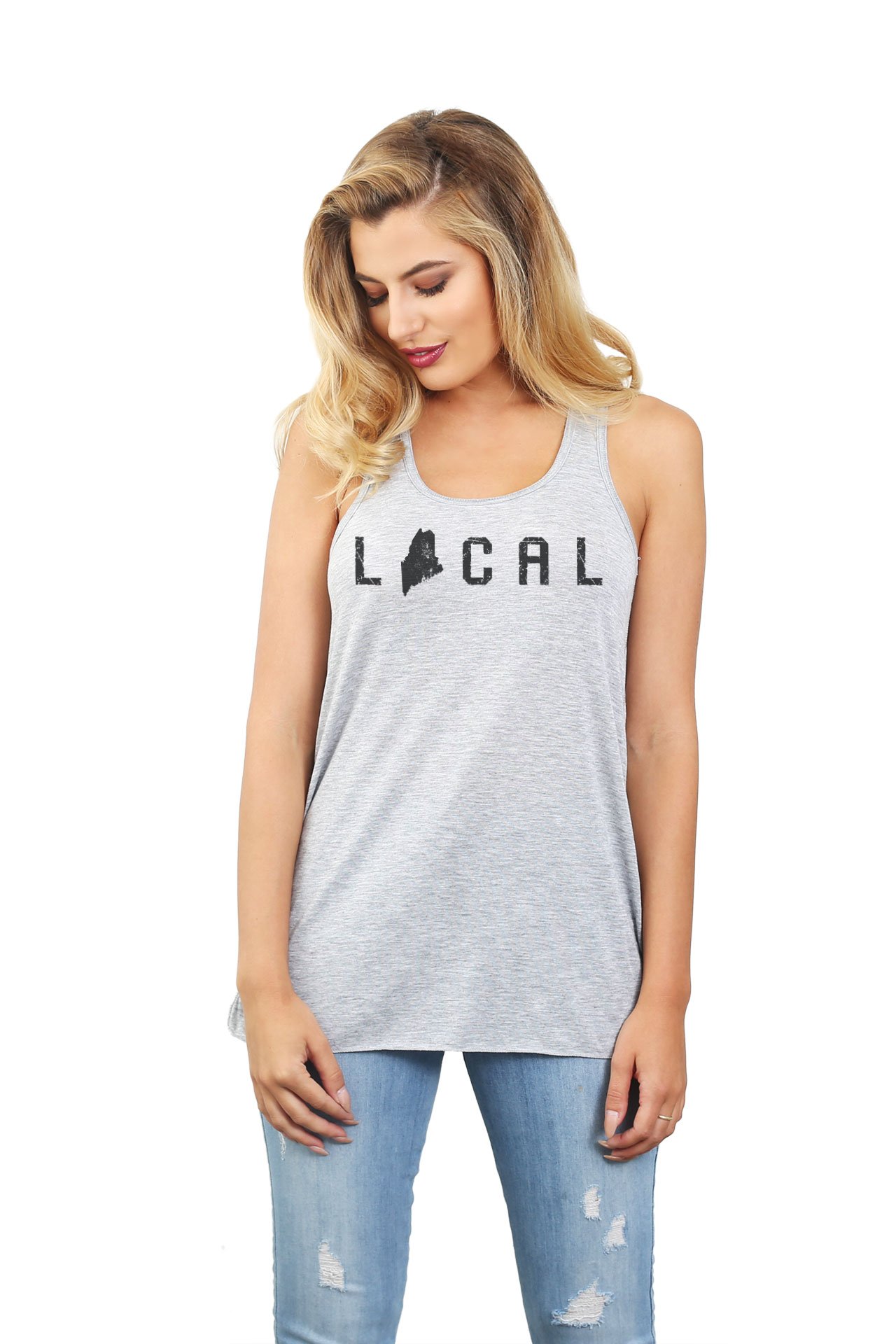 Maine State Women's Sleeveless Flowy Racerback Tank Top - Breathable Summer Casual Wear for Beach, Gym & Outdoor Activities