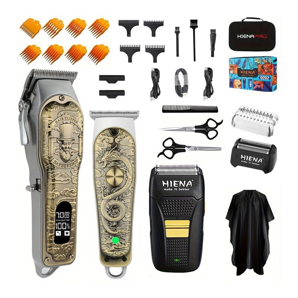 Professional Cordless Hair Clipper for Men - USB Rechargeable, LED Smart Display, Barber-Grade Precision (Bronze Cap Set) | Perfect for Home Grooming, Travel & Special Occasions Gift
