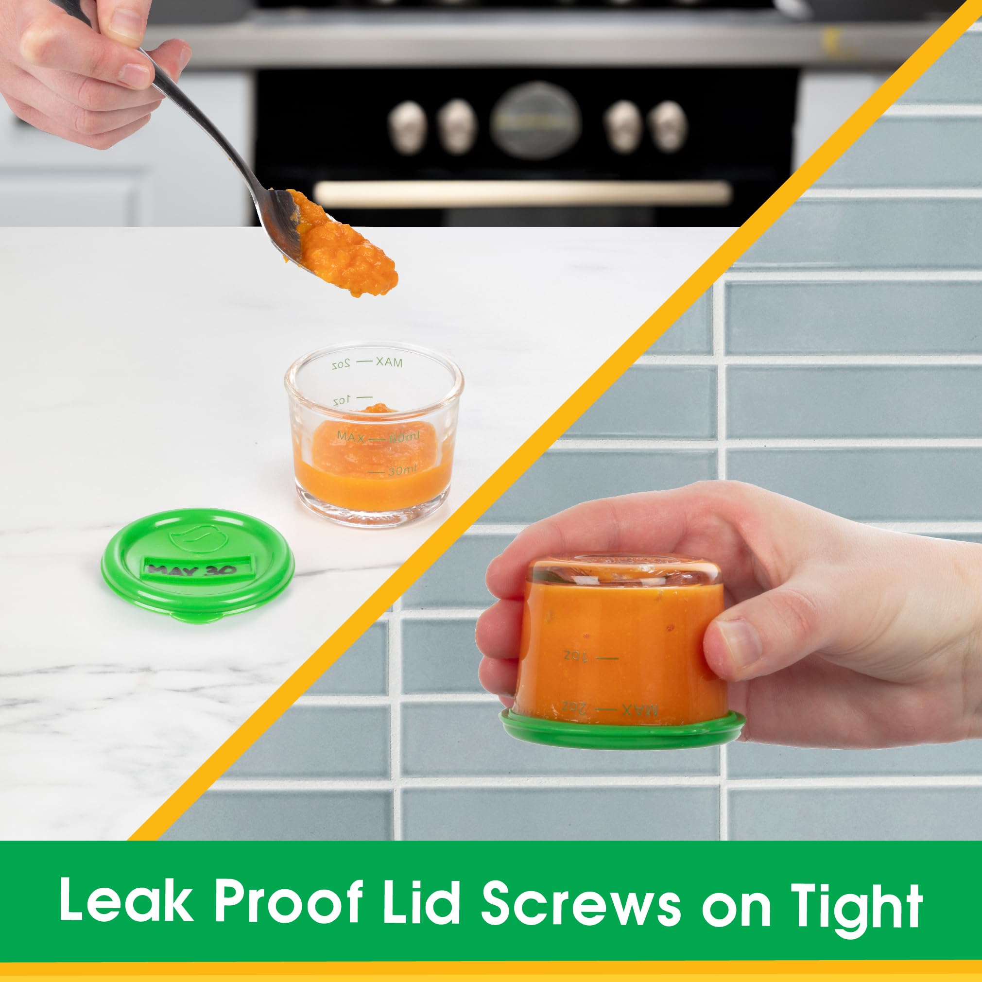 12-Pack Glass Baby Food Storage Containers with Write-On Lids - 2oz Jars, Storage Tray & Dry-Erase Marker - Microwave, Freezer & Dishwasher Safe - BPA & Phthalate Free - Perfect for Homemade Baby Food, Meal Prep & On-the-Go Snacks