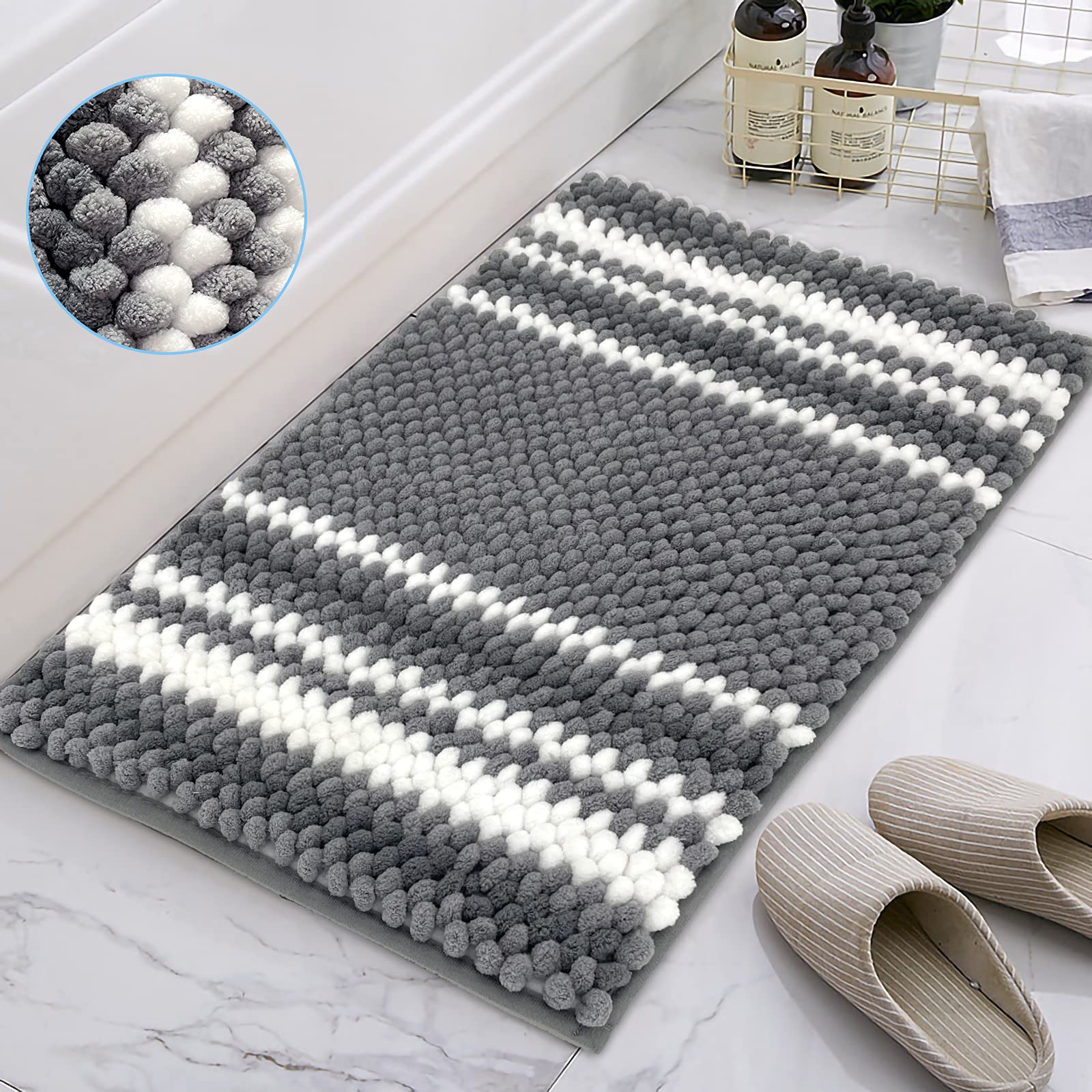 Eanpet Non-Slip Chenille Bath Mat - Ultra Soft Microfiber Shower Mat for Bathroom, Kids & Baby - Fast Drying, Water Absorbent, Washable Floor Rug (16