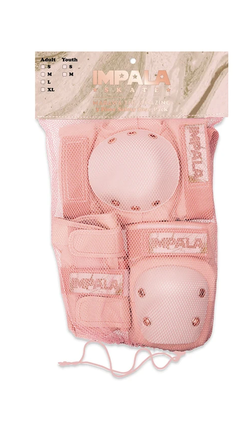 Impala Adult Protective Pad Set - Marawa Rose Gold Knee & Elbow Pads for Skating, Roller Derby & Outdoor Sports