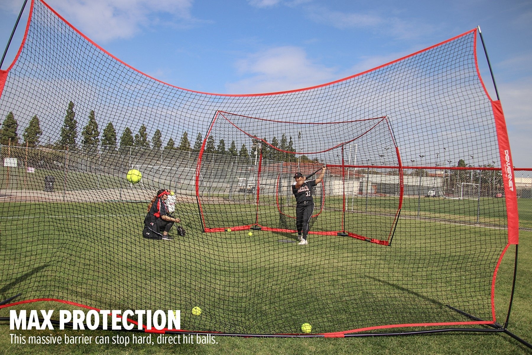 PowerNet 16 ft x 10 ft Sports Barrier Net - Heavy Duty Protective Fence for Baseball, Soccer, Golf Practice | Perfect for Backyard, Field & Training Facilities