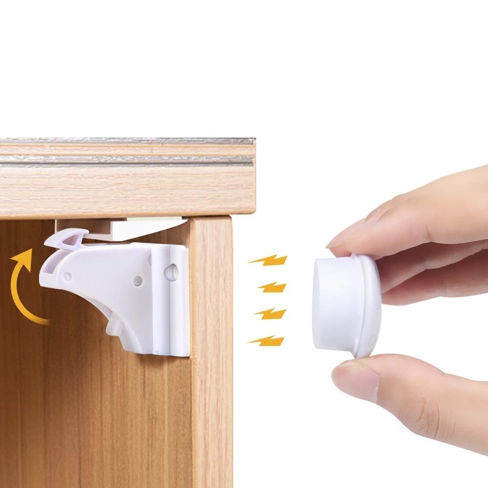 Child Safety Magnetic Cabinet Locks (8 Locks + 2 Keys) - No Drill Adhesive Baby Proofing Latches for Kitchen Cabinets, Drawers & Furniture - Perfect for Baby Proofing Homes, Daycares & Nurseries