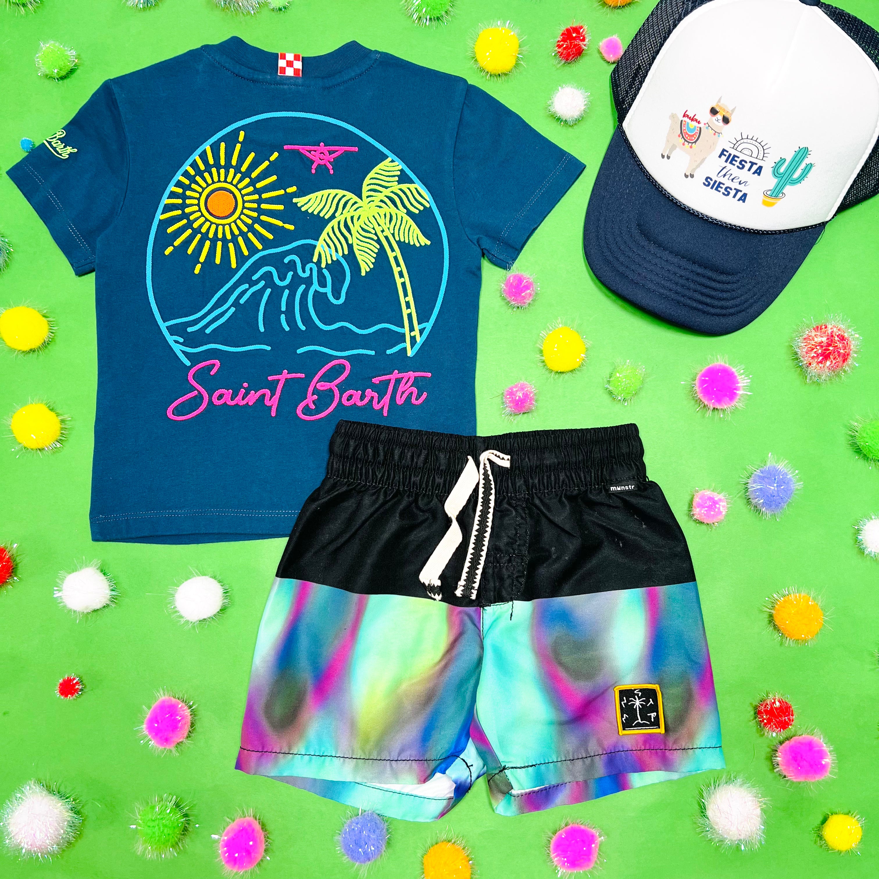 Mint Cloud Tie Dye Swim Trunks for Men - Quick Dry Beach Shorts with Pockets - Perfect for Swimming, Surfing, and Summer Vacations