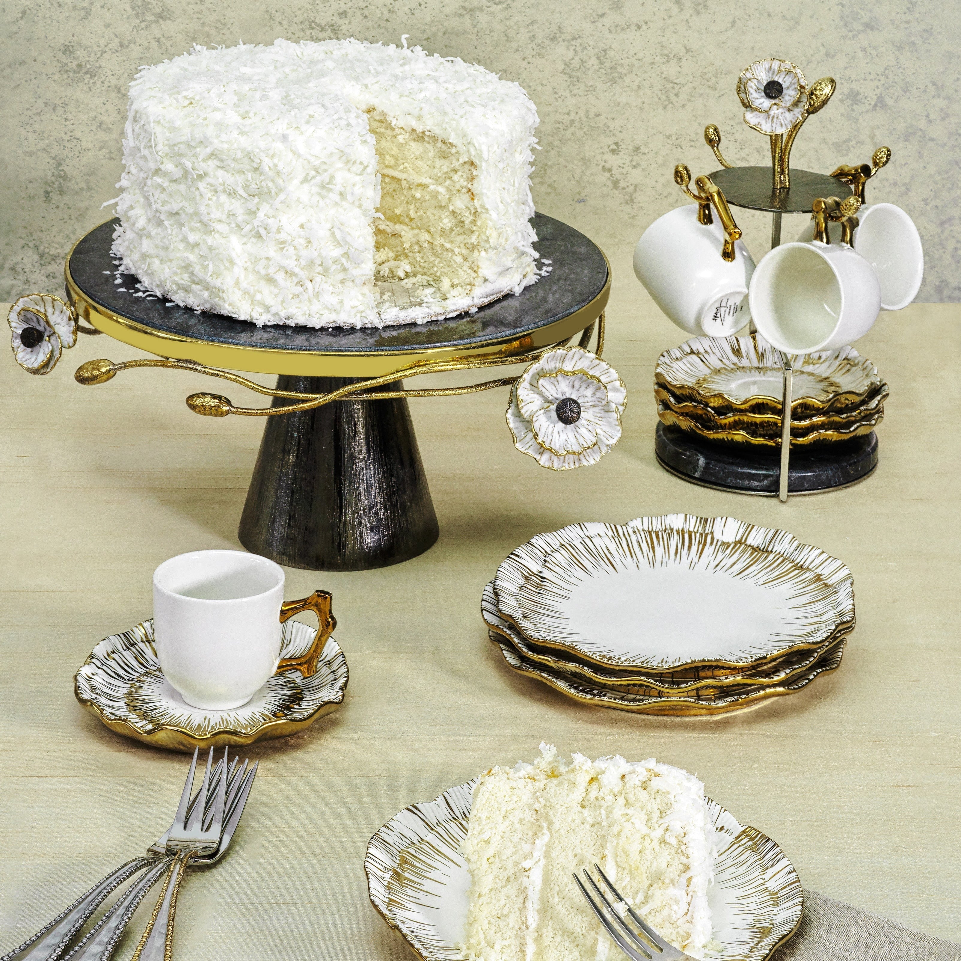 Anemone Demitasse Set - Elegant Floral Espresso Cups and Saucers for Coffee Lovers | Perfect for Home, Cafe & Gift Giving