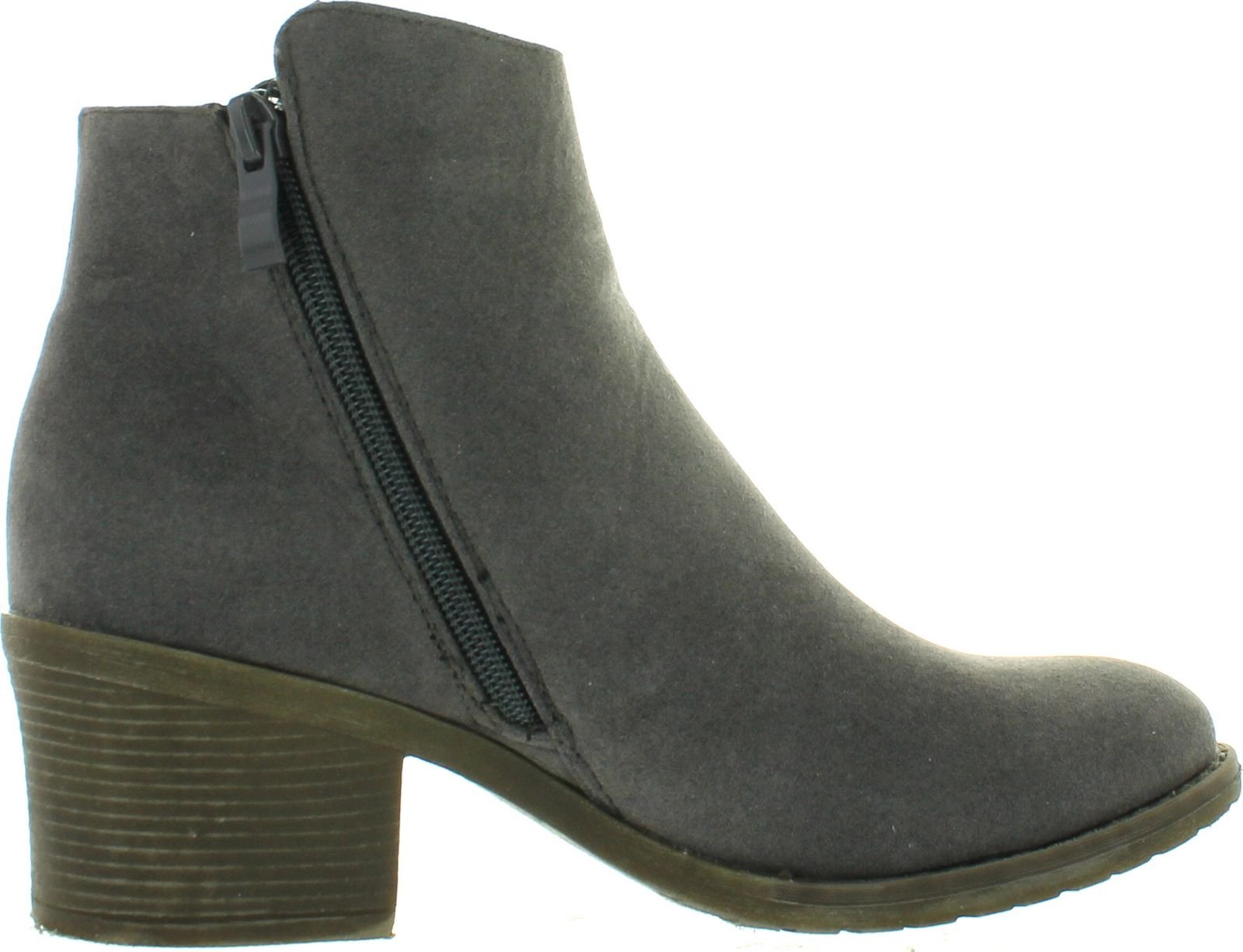 Pama-01 Women's Chunky Heel Ankle Boots with Zipper & Straps - Stacked Block Heels, Grey Color, Size 6 | Perfect for Fall Fashion, Night Out & Office Wear