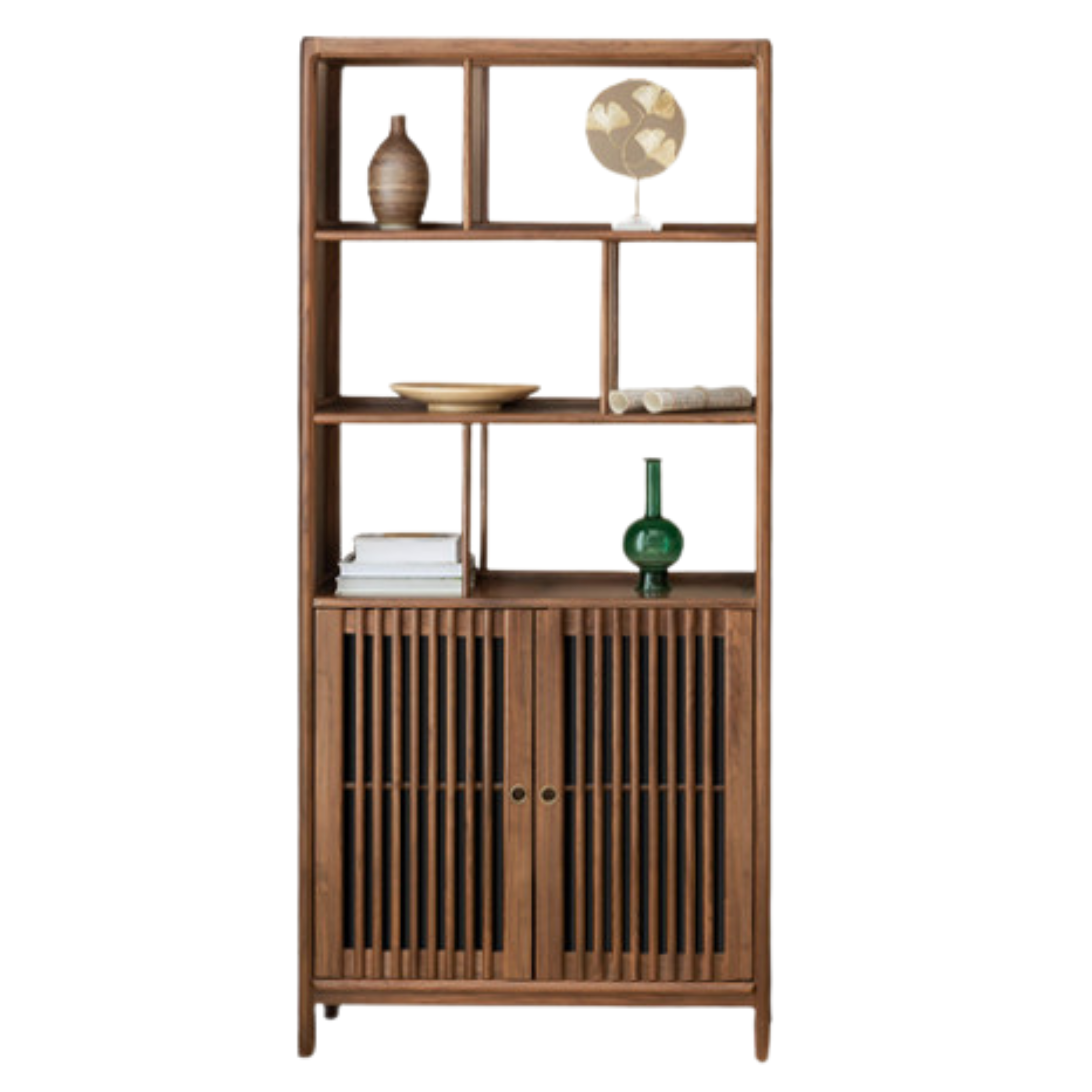 Solid Black Walnut & Ash Wood Bookshelf - Modern Bookcase with Display Cabinet & Wall Shelf for Living Room, Office & Library Storage